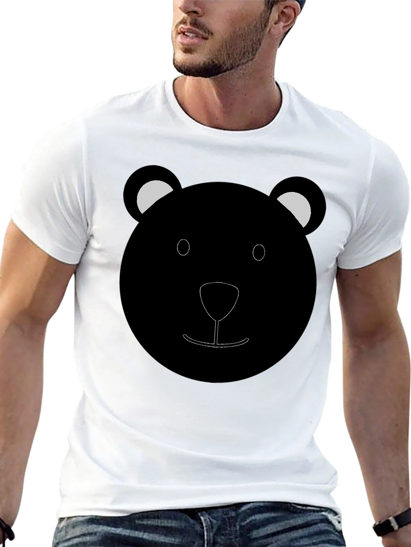 Black Cute Bear Face Graphic T-Shirt - Black view 13