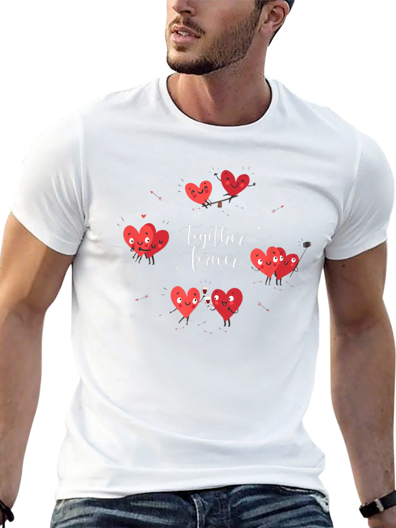 Black Hearts Together Forever Valentine's Day T-Shirt view 13