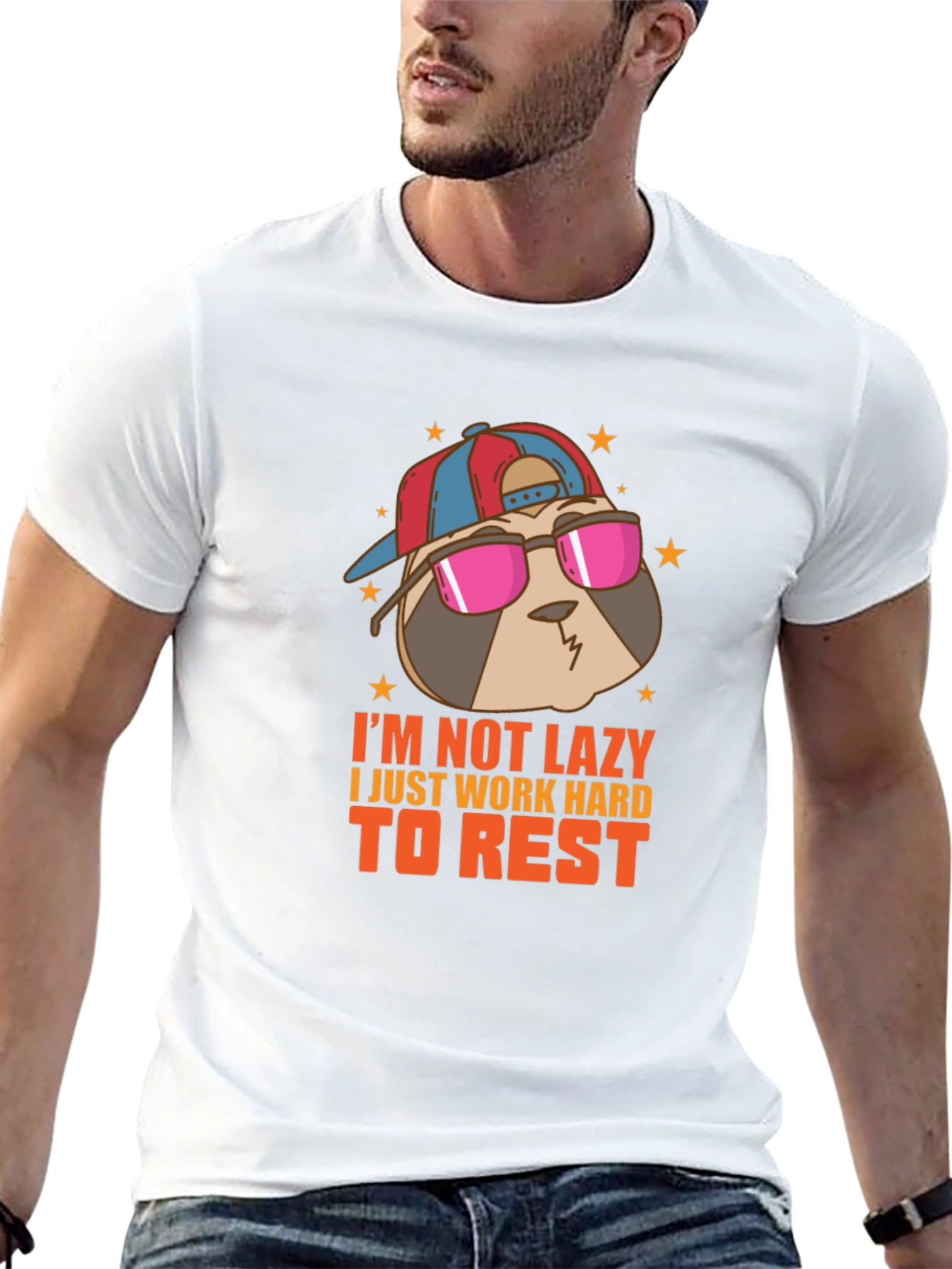 Black Cool Sloth T-Shirt - I'm Not Lazy Design view 13