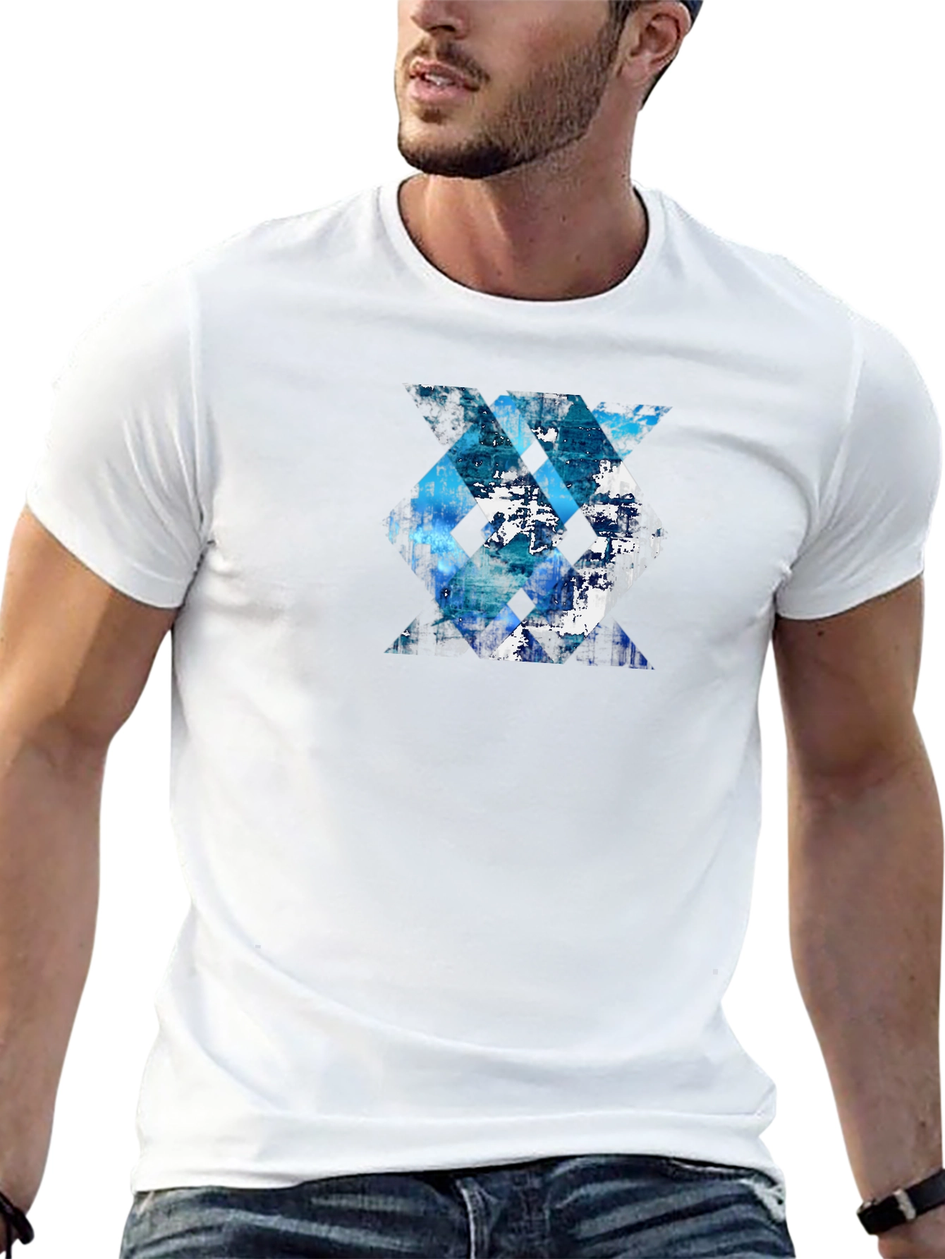 Black Abstract Geometric Tee - Blue Design view 13