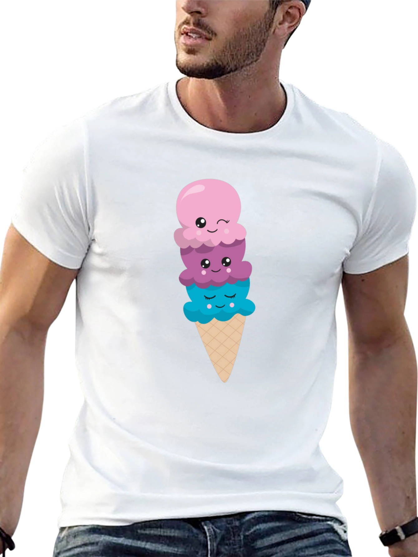 Black Cute Ice Cream Cone Graphic Tee - Black T-Shirt view 13