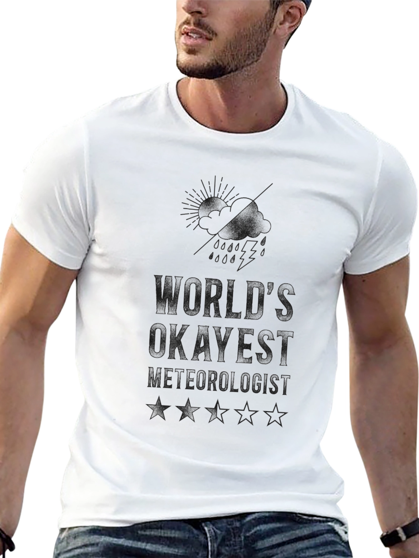 Black World's Okayest Meteorologist Black T-Shirt view 13