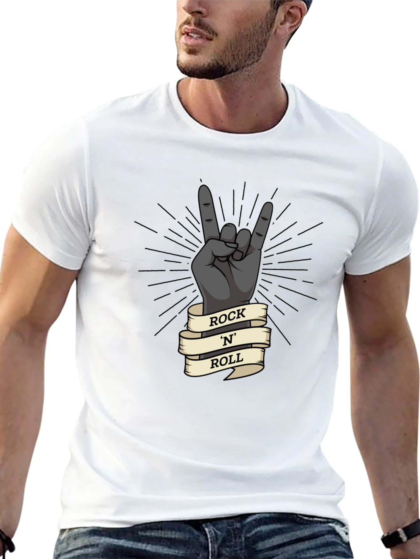 Black Rock 'N' Roll Hand Gesture Graphic T-Shirt view 13