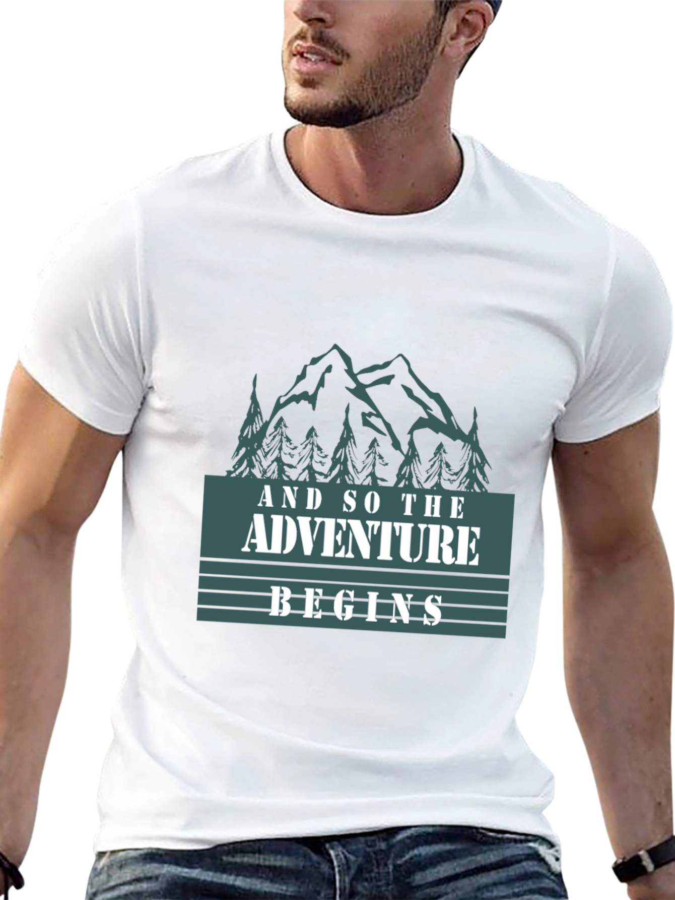 Black Adventure Begins Graphic Tee - Black Cotton T-Shirt view 13