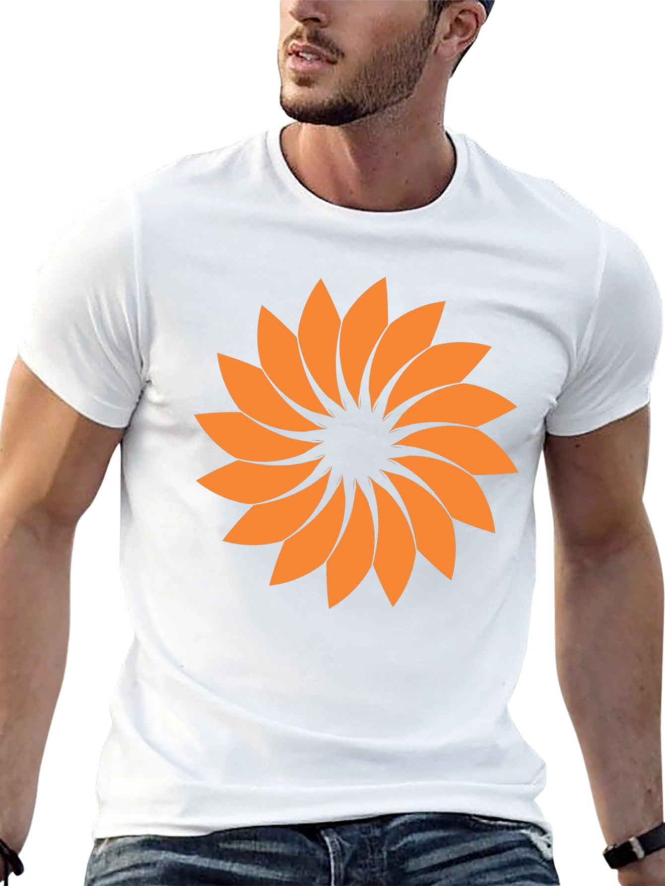 Black Abstract Orange Flower Graphic T-Shirt - Casual Style view 13