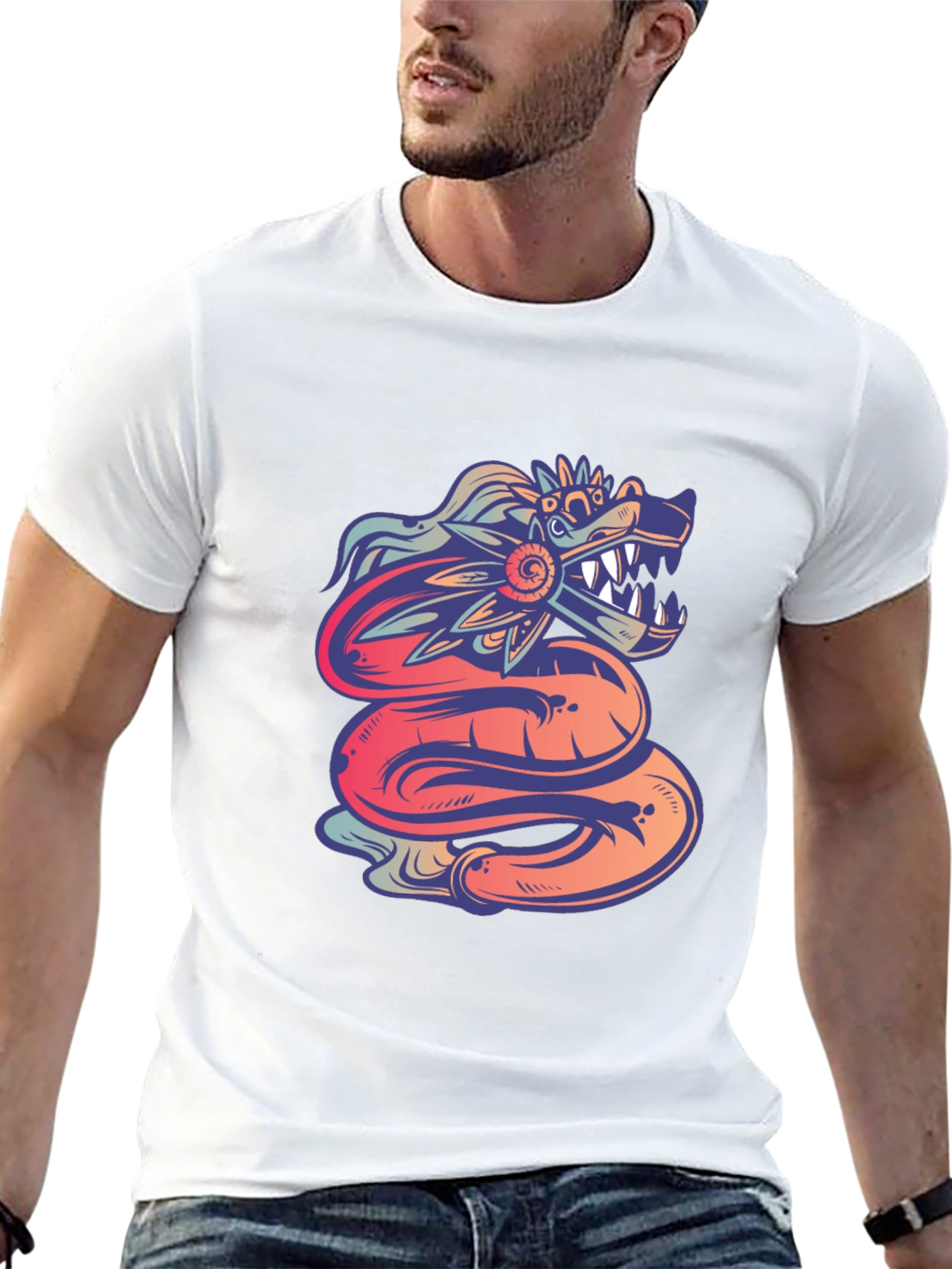 Black Quetzalcoatl Graphic Tee - Mythical Serpent Design view 13