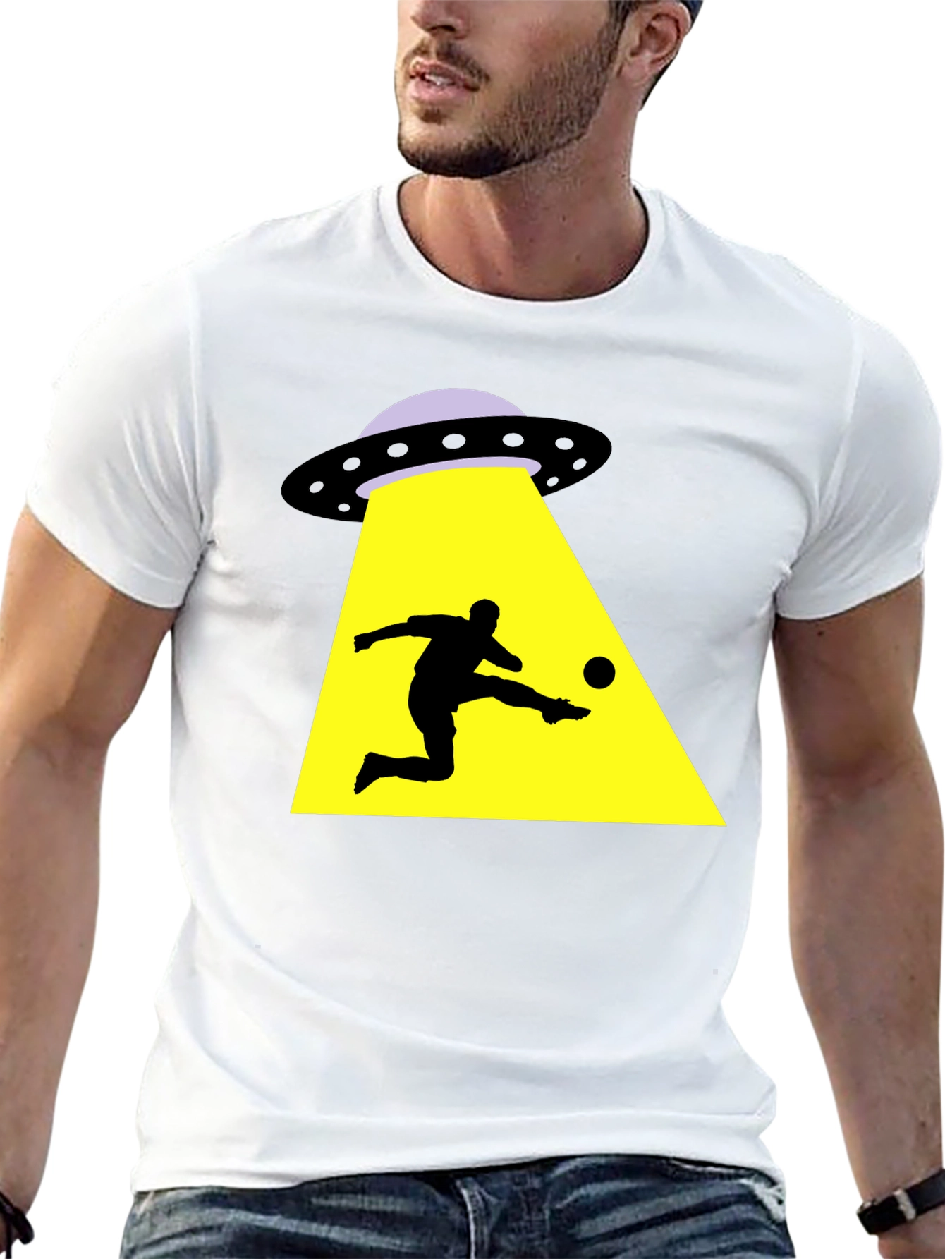 Black Alien Abduction Soccer T-Shirt - Black Cotton Tee view 13