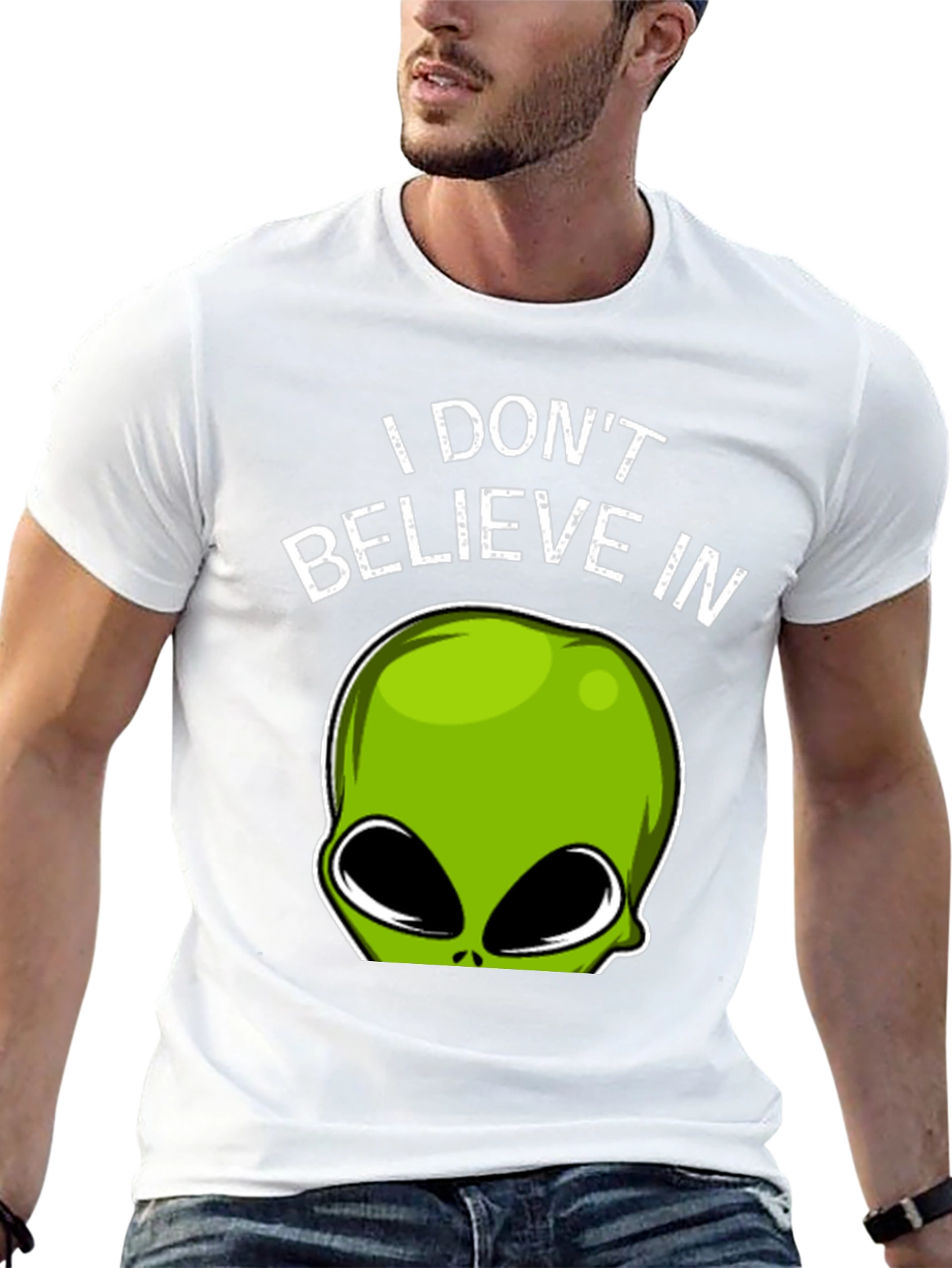 Black Alien Believer T-Shirt - Funny Graphic Tee view 13