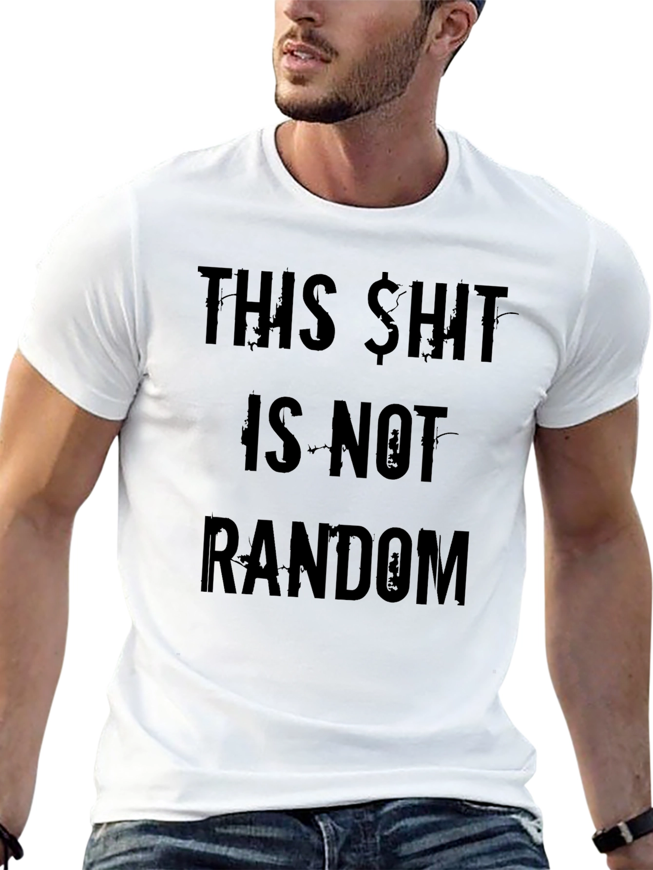 Black Funny Slogan Tee - This Shit Is Not Random Black T-Shirt view 13