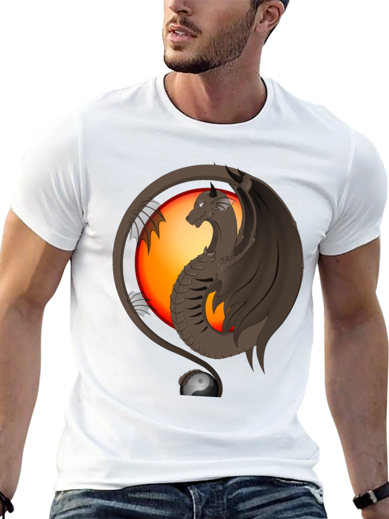 Black Dragon Yin Yang Graphic Print T-Shirt view 13