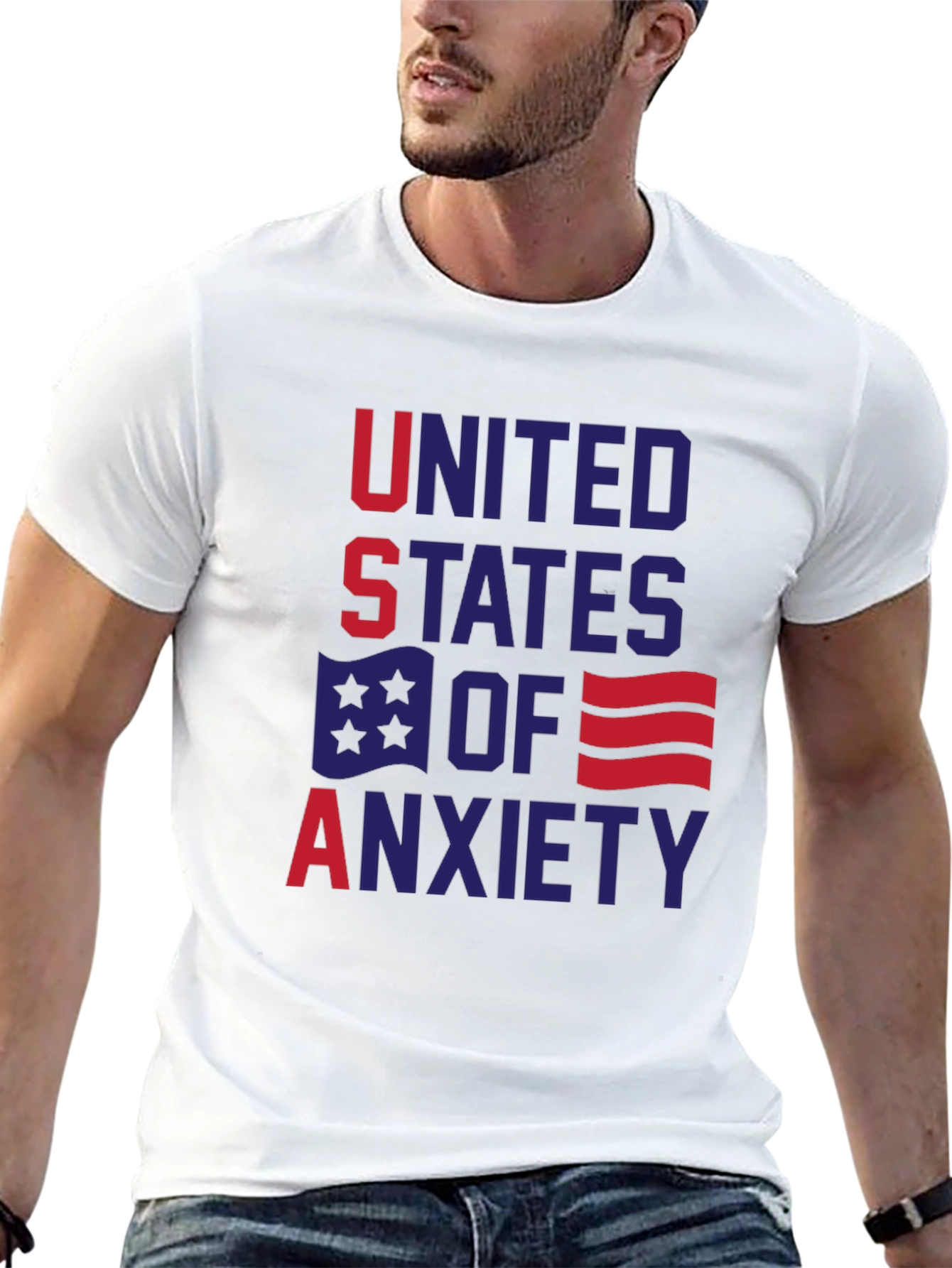 Black United States of Anxiety Graphic T-Shirt view 13