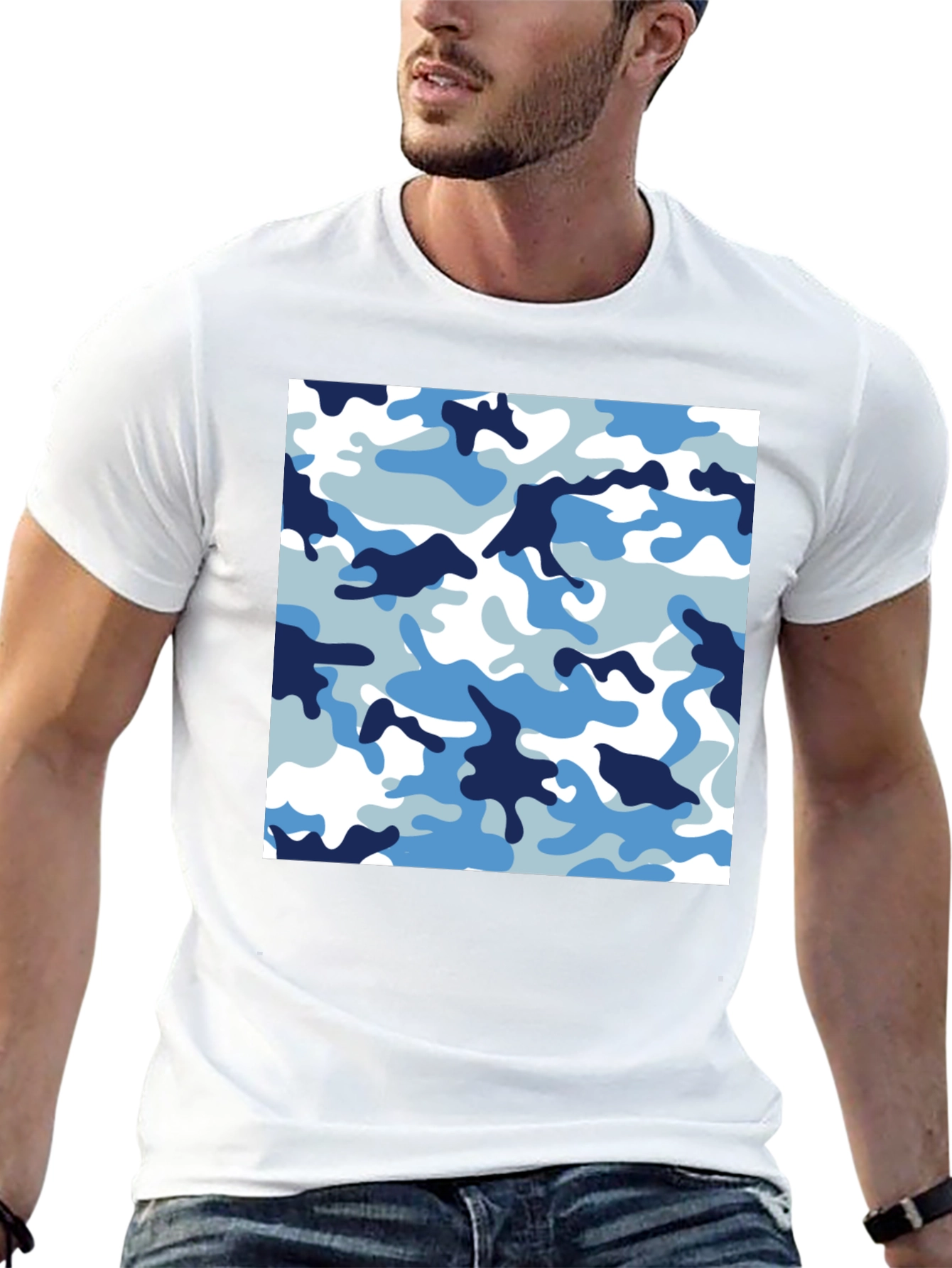 Black Blue Camo Crew Neck T-Shirt view 13