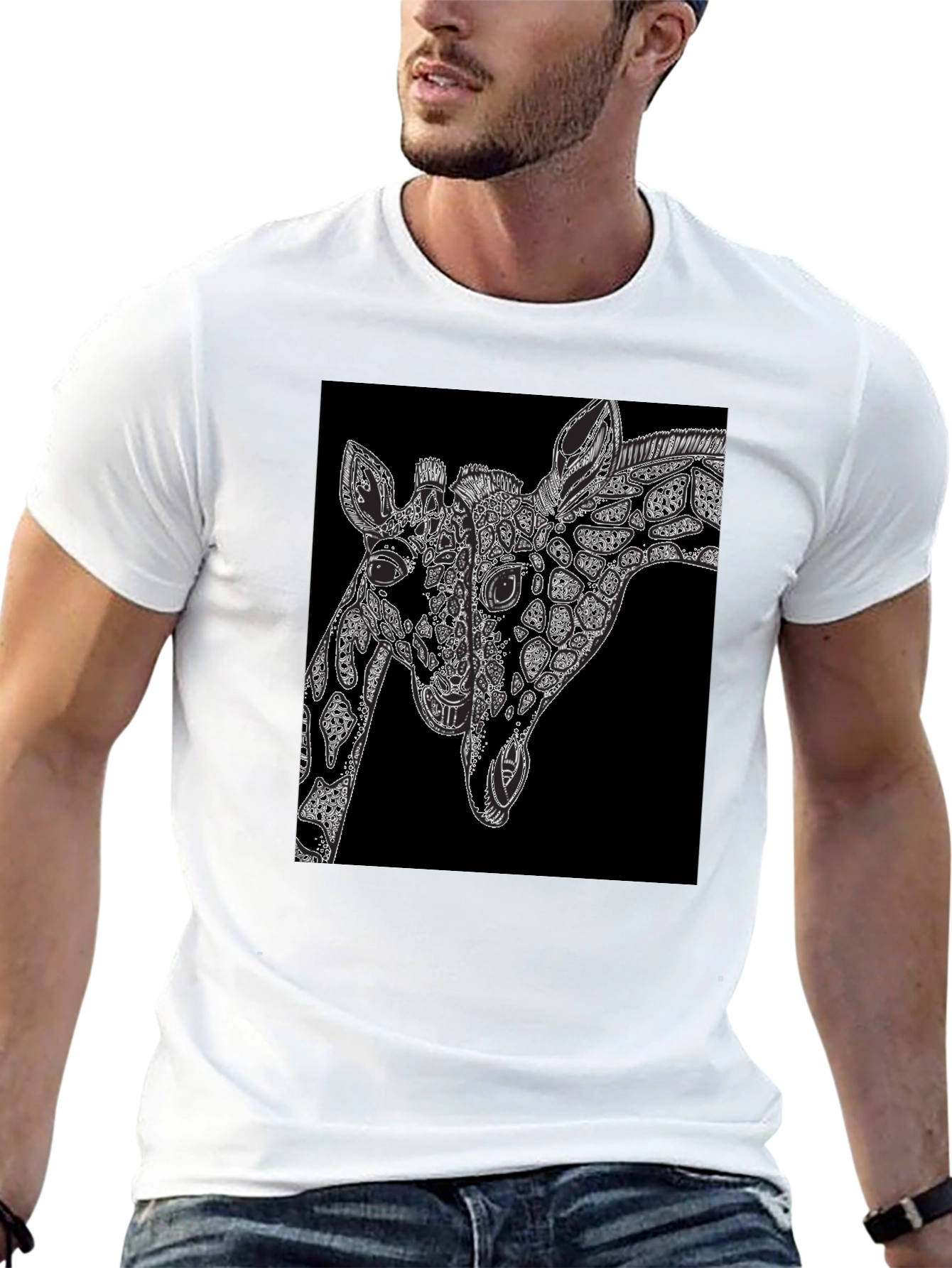 Black Giraffe Art Black T-Shirt - Unique Graphic Tee view 13