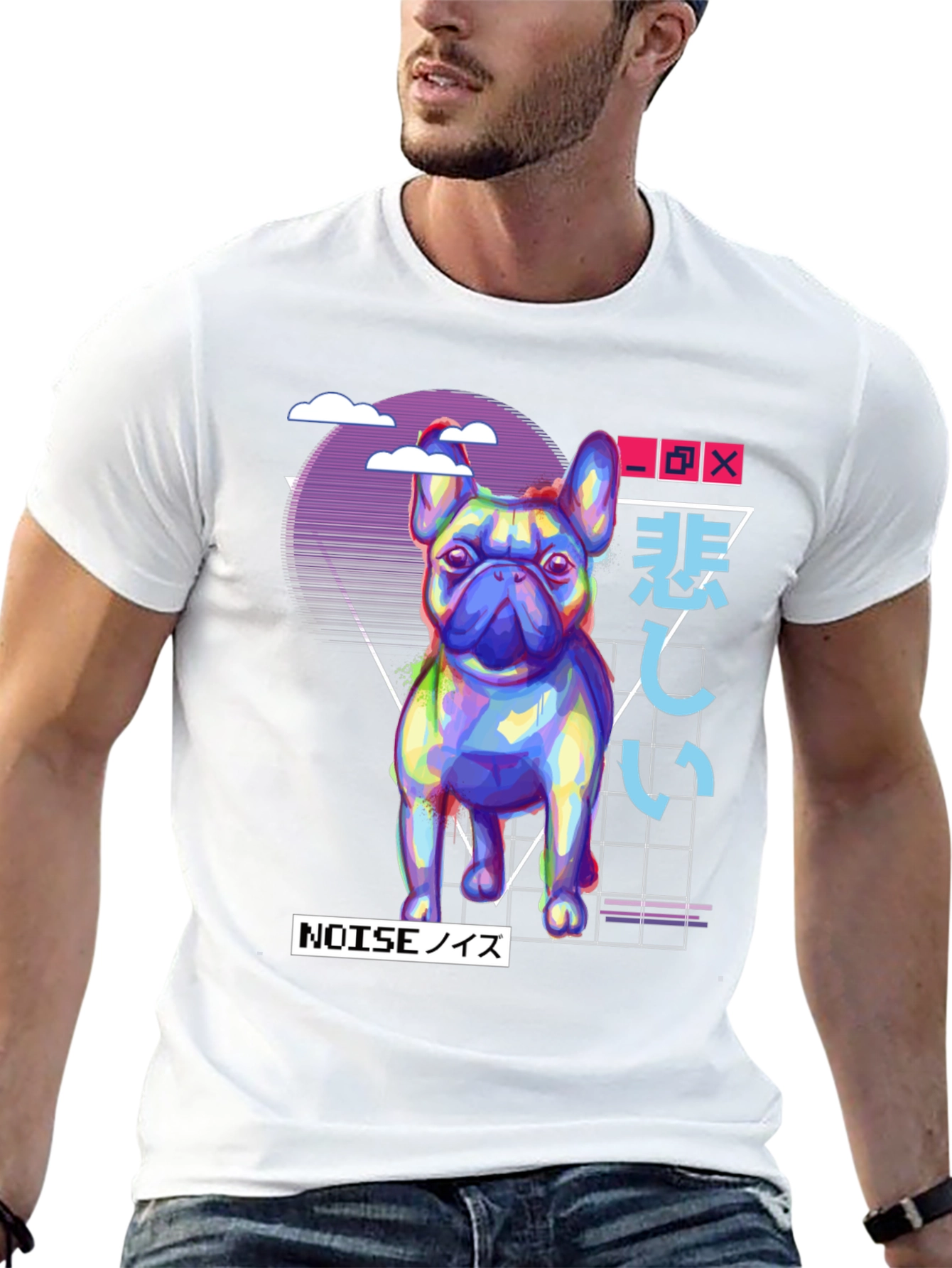 Black Vaporwave French Bulldog Graphic Tee - Black view 13