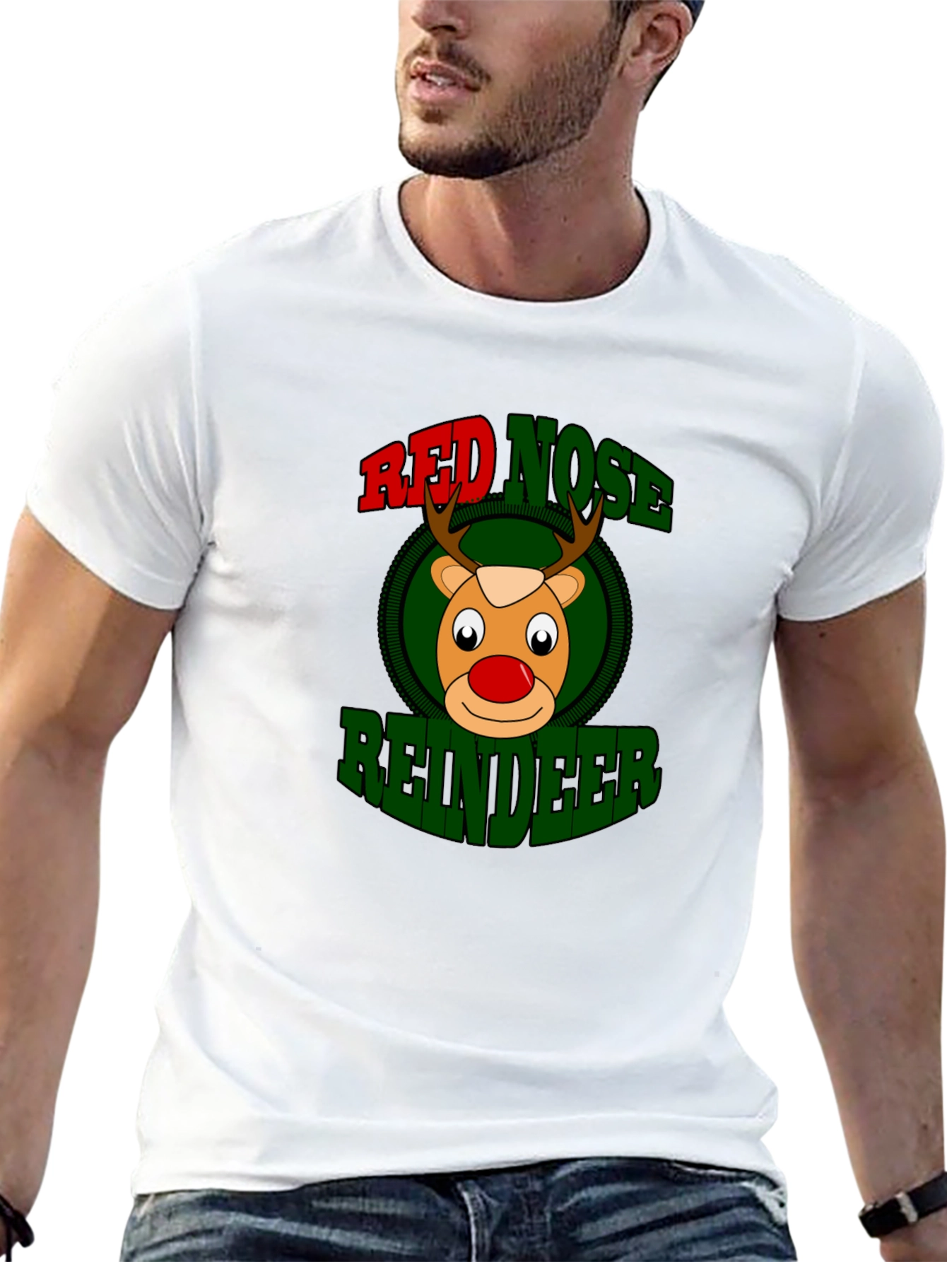 Black Red Nose Reindeer Graphic Tee - Christmas Holiday view 13