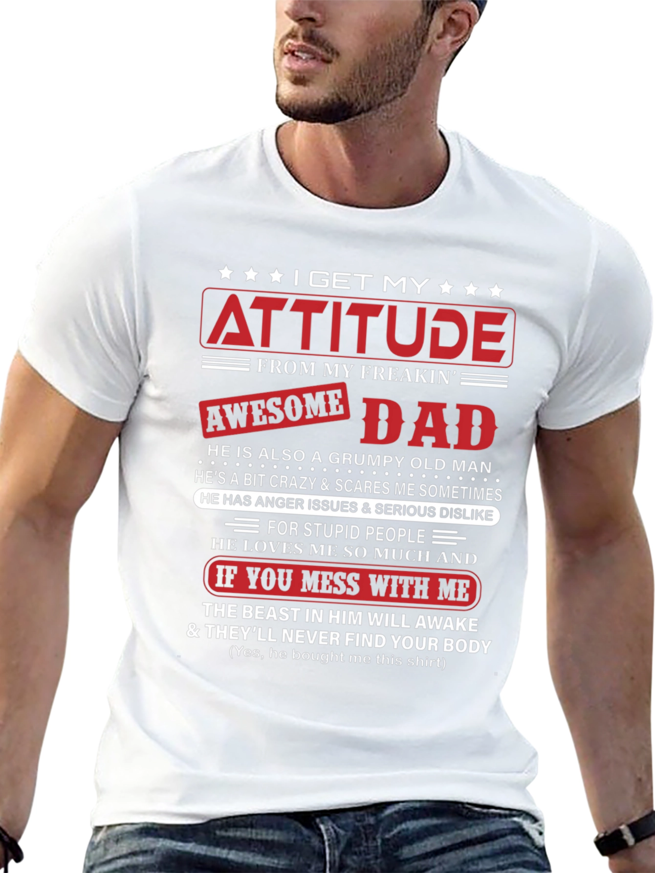 Black Attitude Awesome Dad Graphic T-Shirt view 13
