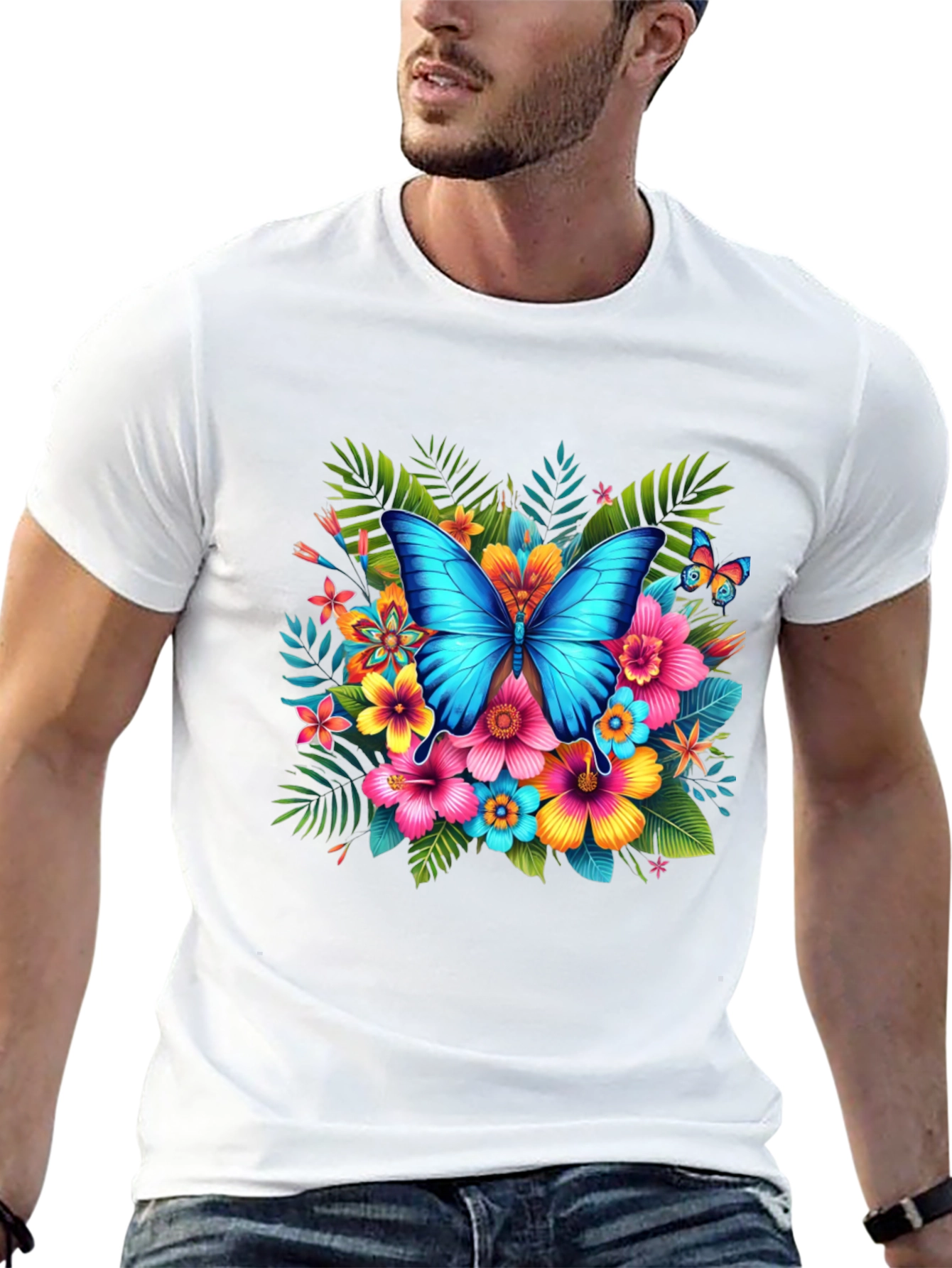 Black Butterfly Floral Black T-Shirt view 13