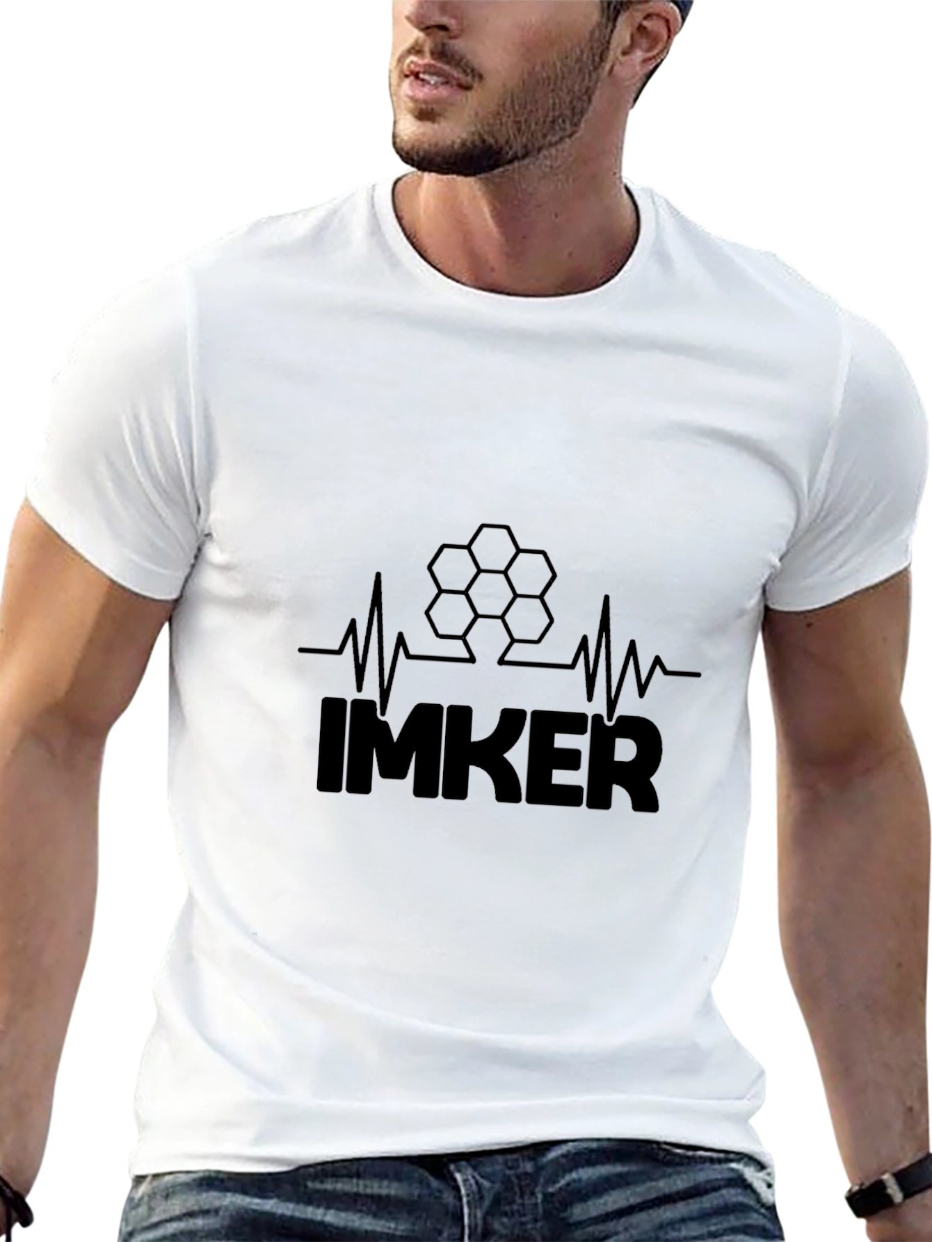 Black Beekeeper Heartbeat T-Shirt - Imker Honeycomb Design view 13