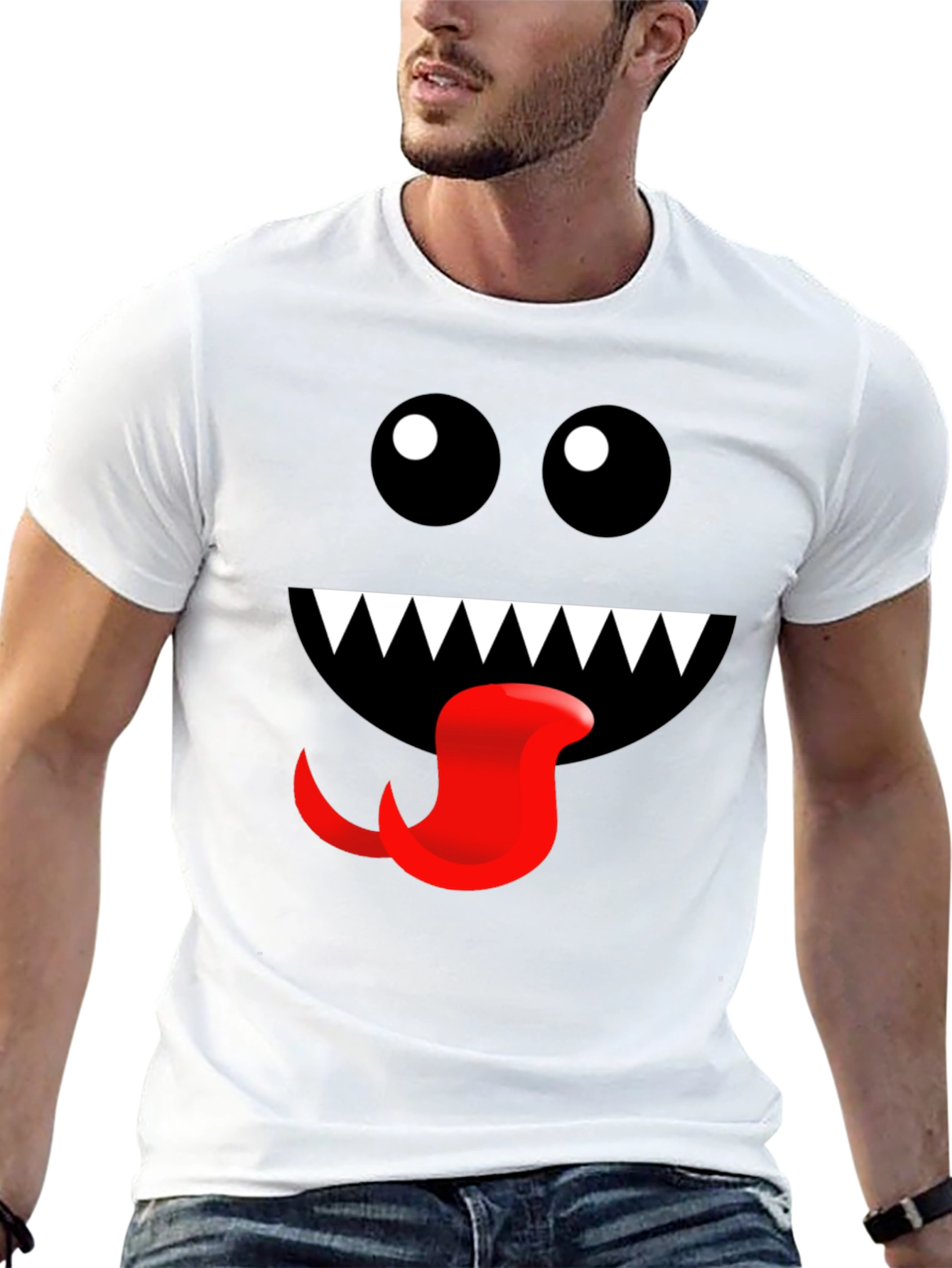 Black Monster Face Graphic Tee - Fun Black T-Shirt view 13