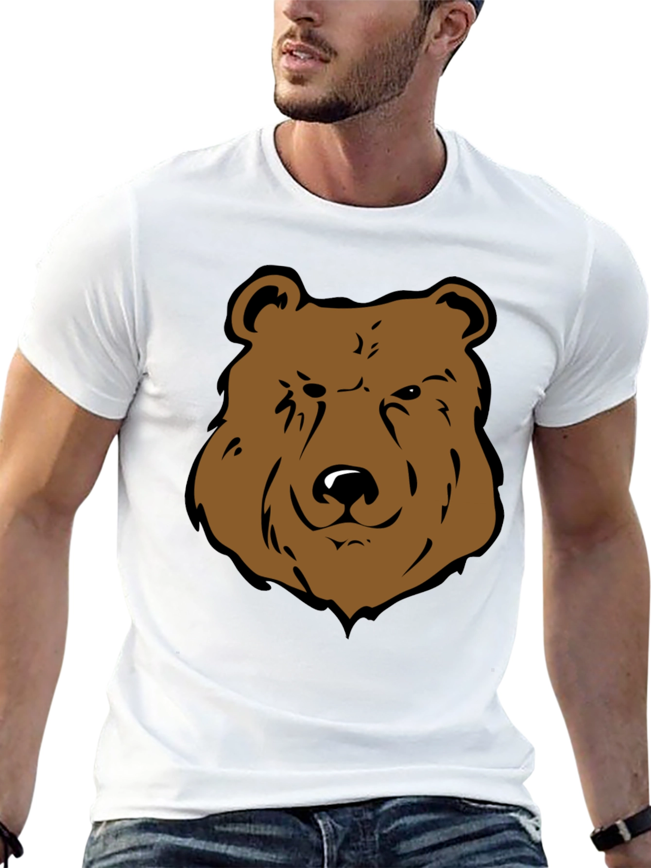Black Cool Bear Graphic Tee - Black Cotton T-Shirt view 13