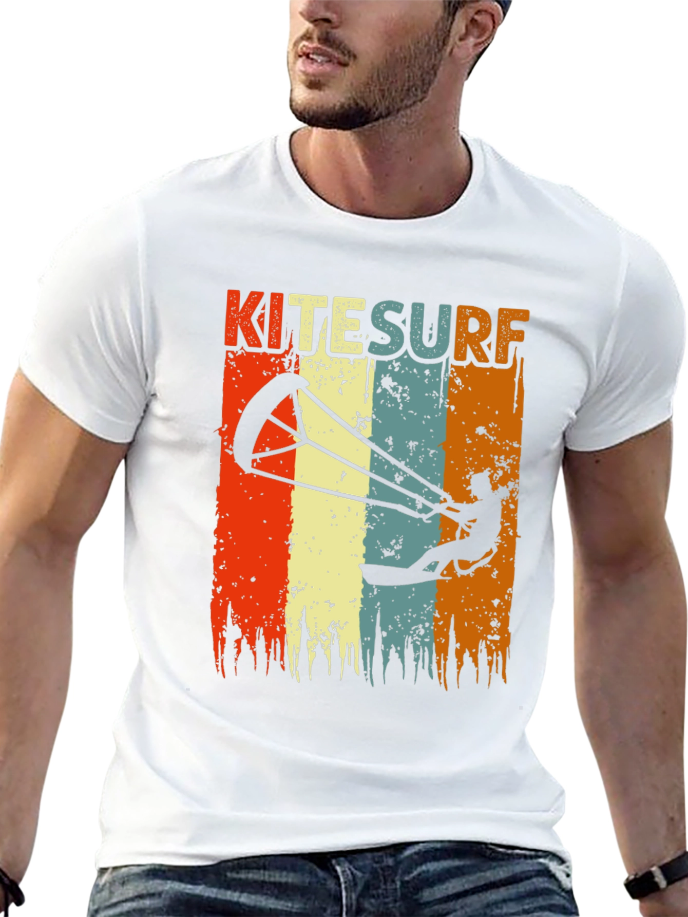 Black Kitesurf Retro Graphic T-Shirt | Vintage Style Surfing Tee view 13