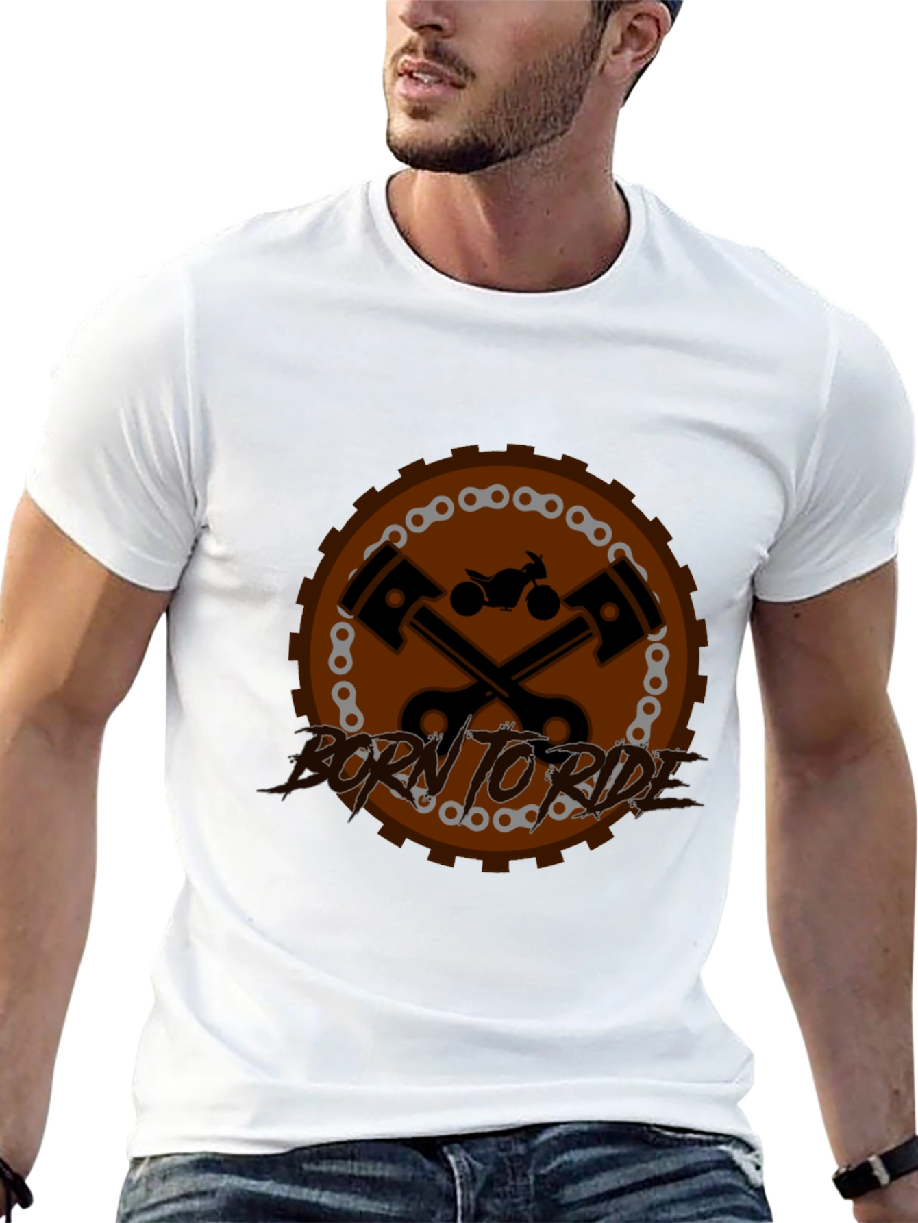 Black Born to Ride Motorcycle Graphic Black T-Shirt view 13