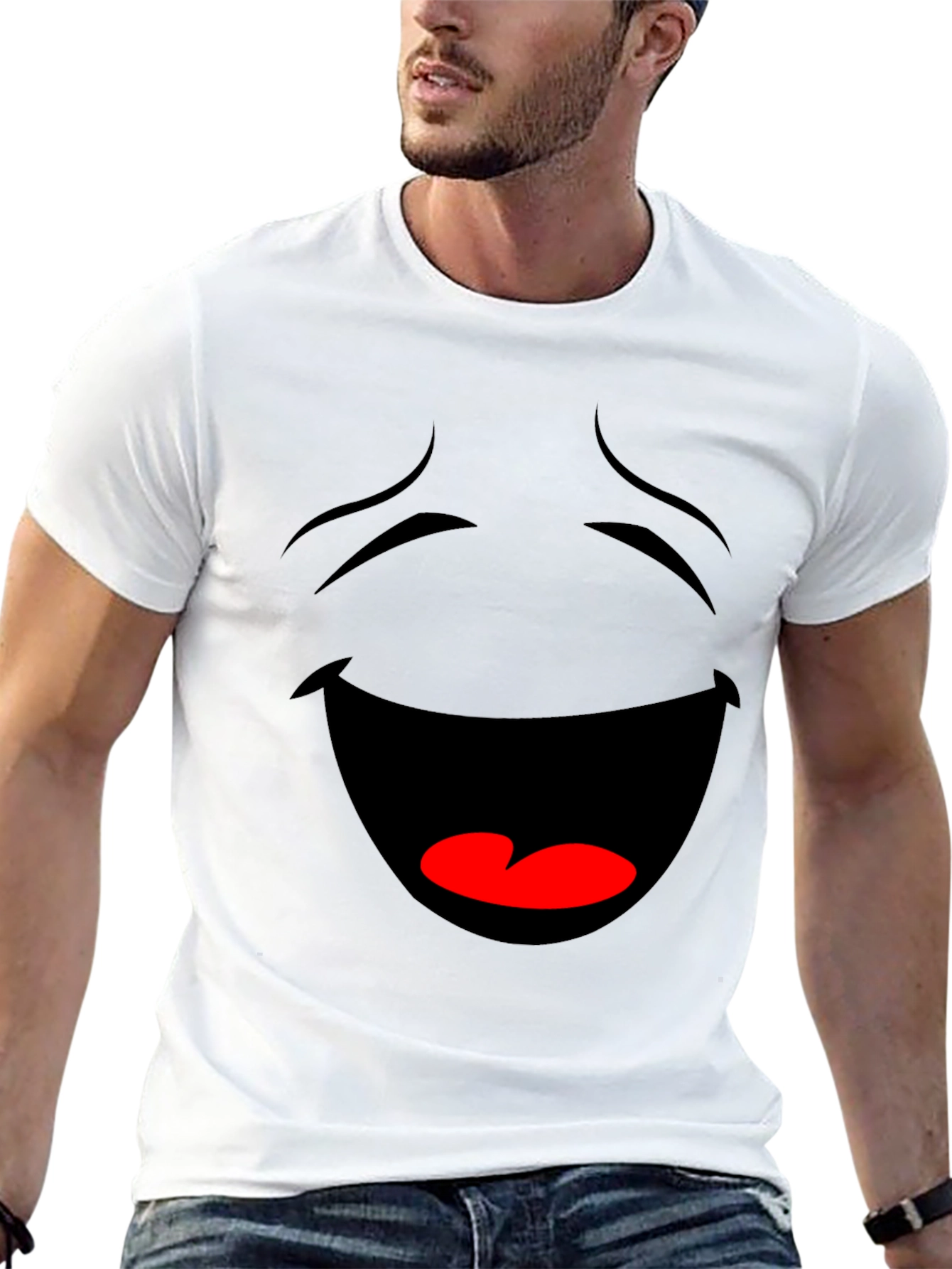 Black Laughing Face Graphic Tee - Black Cotton T-Shirt view 13