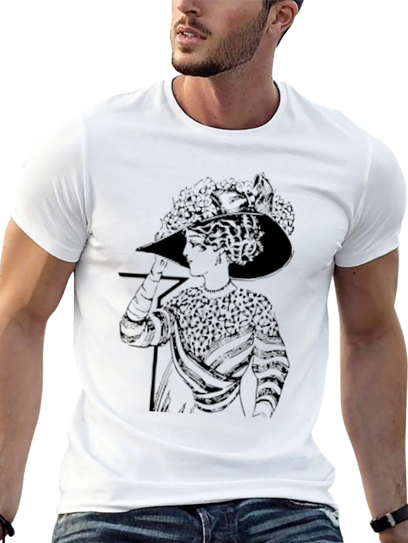 Black Vintage Woman Portrait Graphic Tee - Black view 13