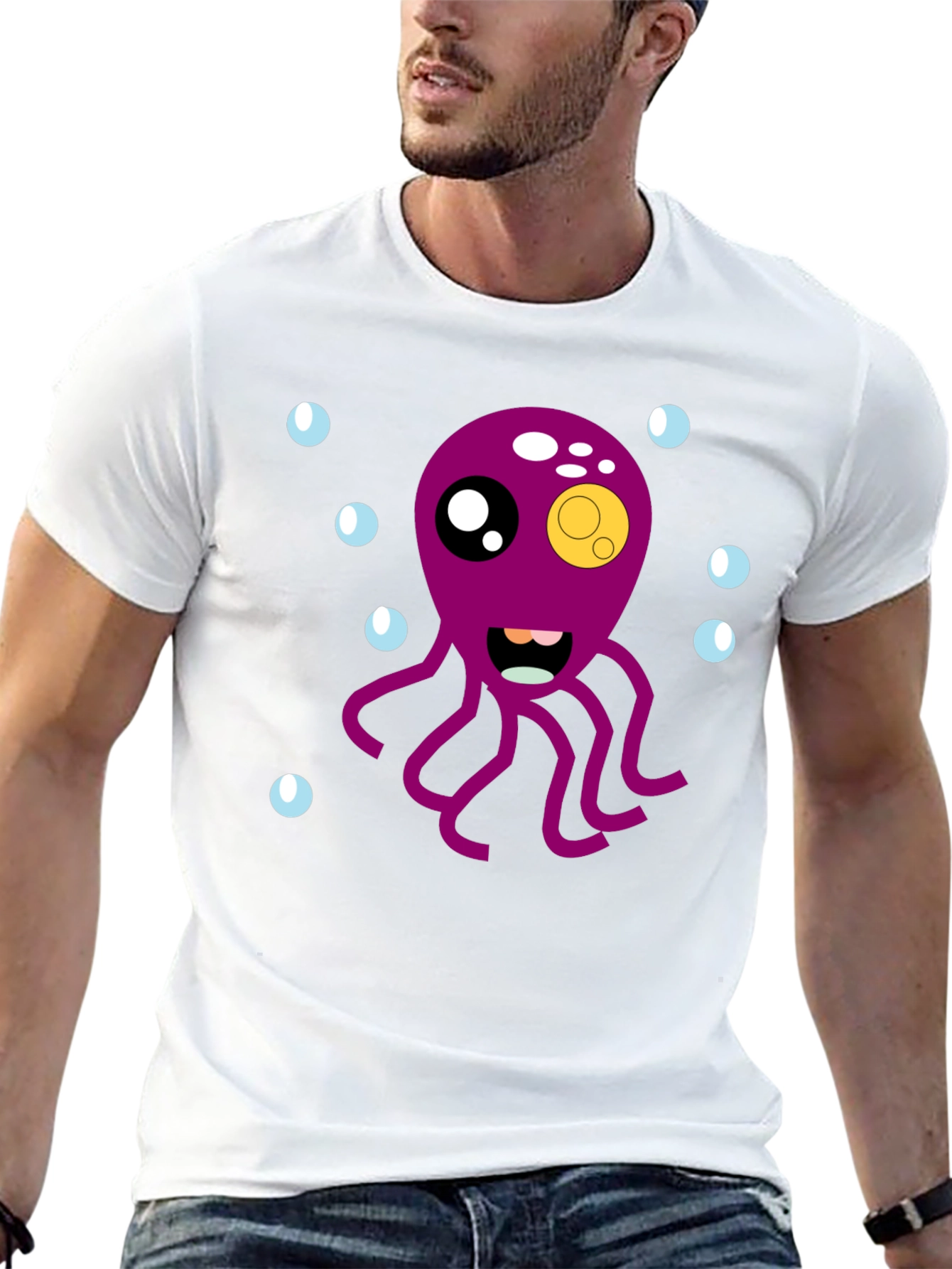 Black Cute Octopus Cartoon Graphic T-Shirt - Black view 13