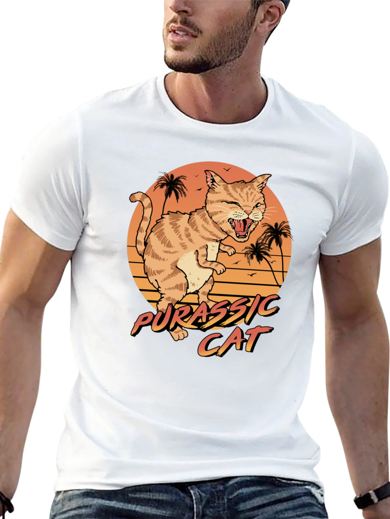 Black Jurassic Cat Graphic T-Shirt - Retro Style view 13