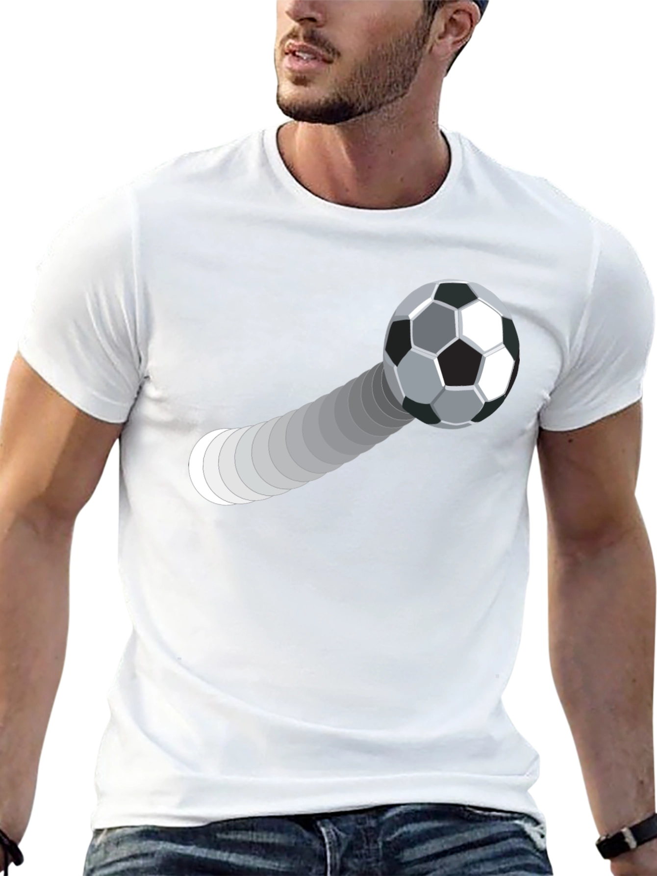 Black Soccer Ball Trajectory Graphic Tee - Black Cotton T-Shirt view 13
