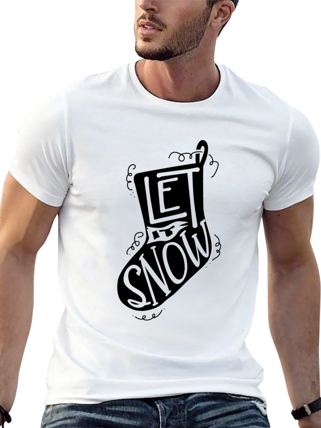 Let It Snow Christmas Stocking Graphic Tee - Black - 13