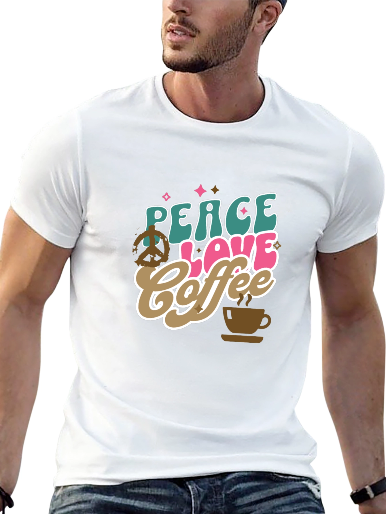 Black Peace Love Coffee Graphic T-Shirt - Trendy Design view 13