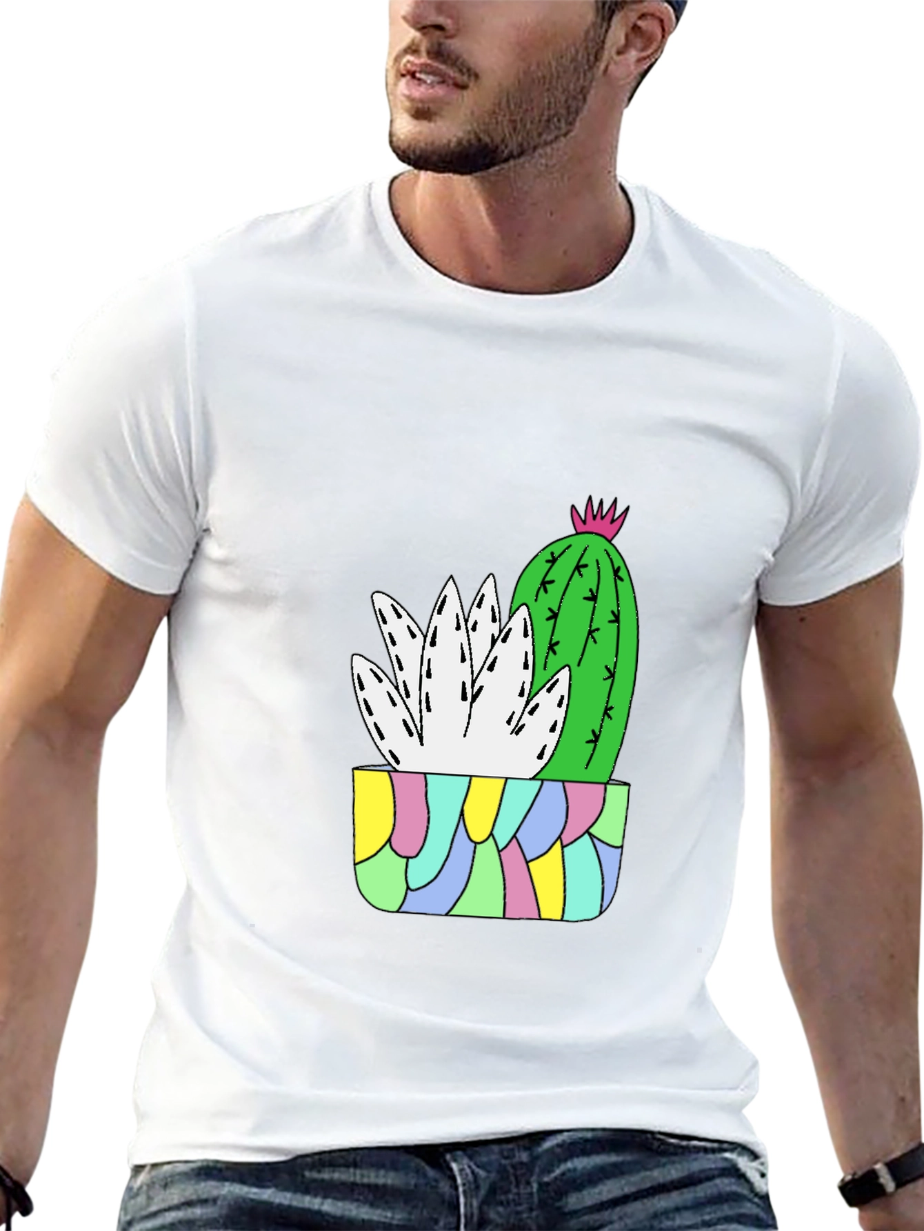 Black Cactus Plant Graphic Tee - Black Cotton T-Shirt view 13