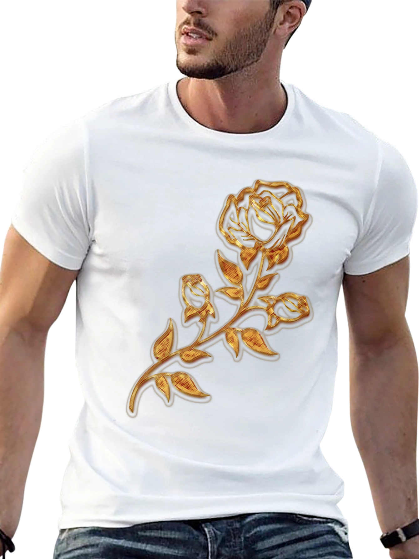 Black Golden Rose Embossed Graphic T-Shirt view 13