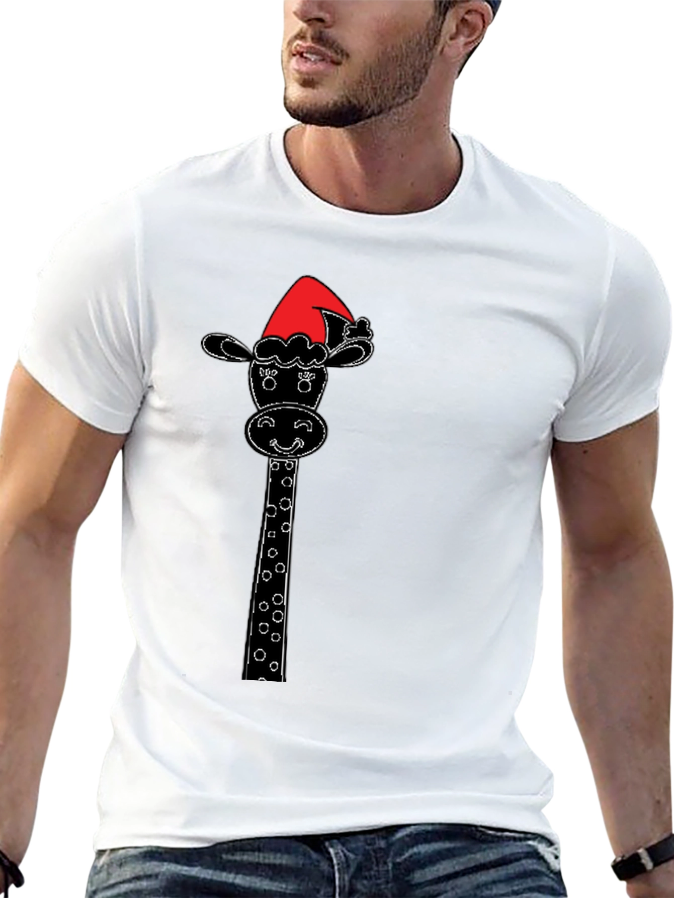 Black Festive Giraffe Tee - Holiday Humor view 13