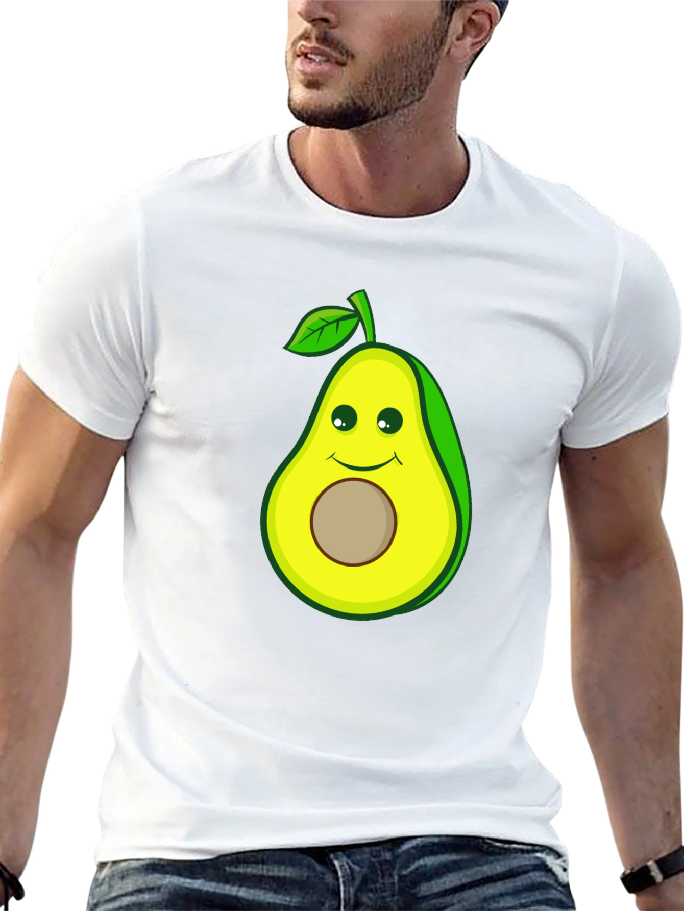 Black Funny Avocado Cartoon Graphic Tee - Black Cotton T-Shirt view 13