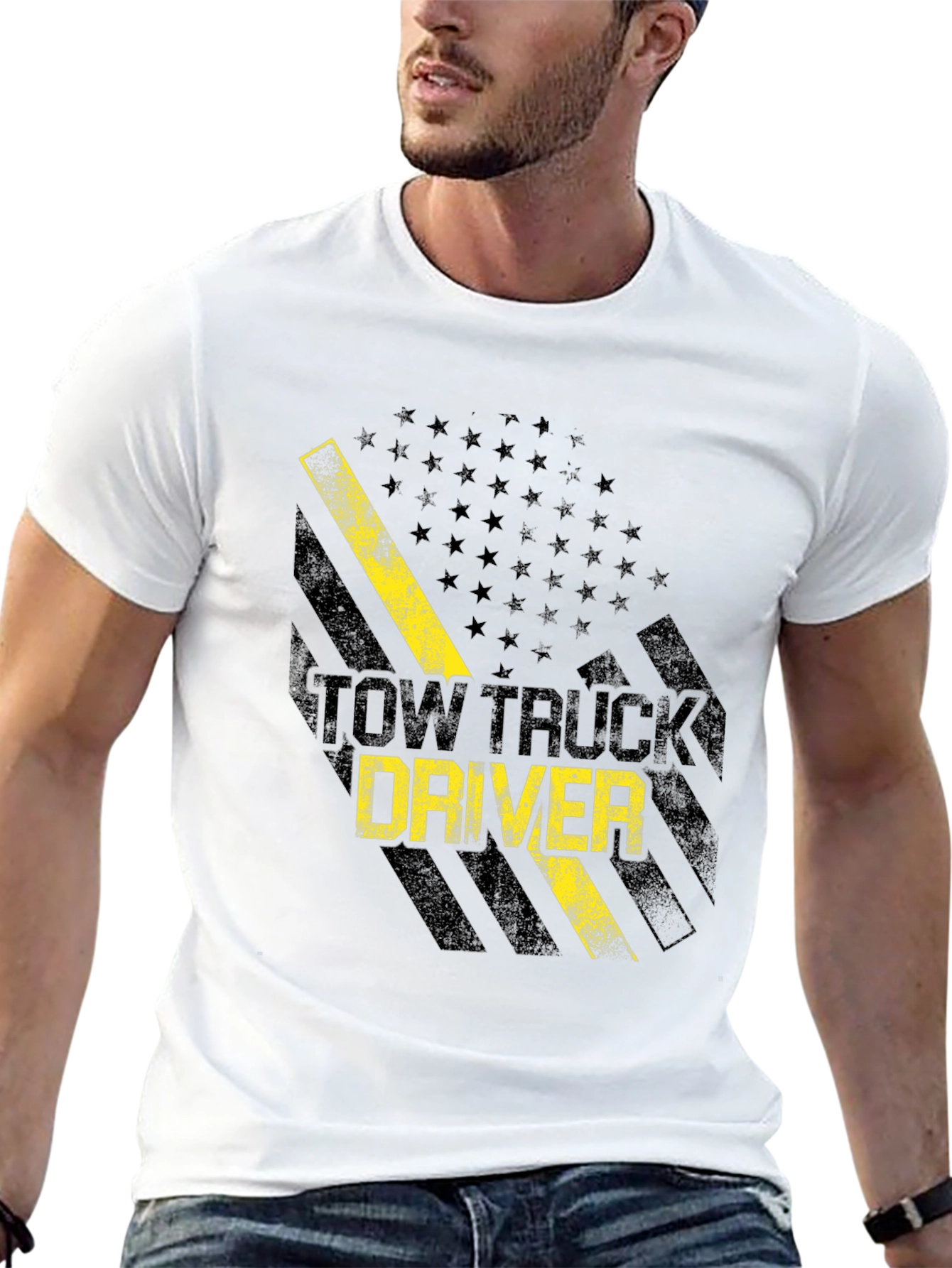 Black Tow Truck Driver Graphic Tee view 13