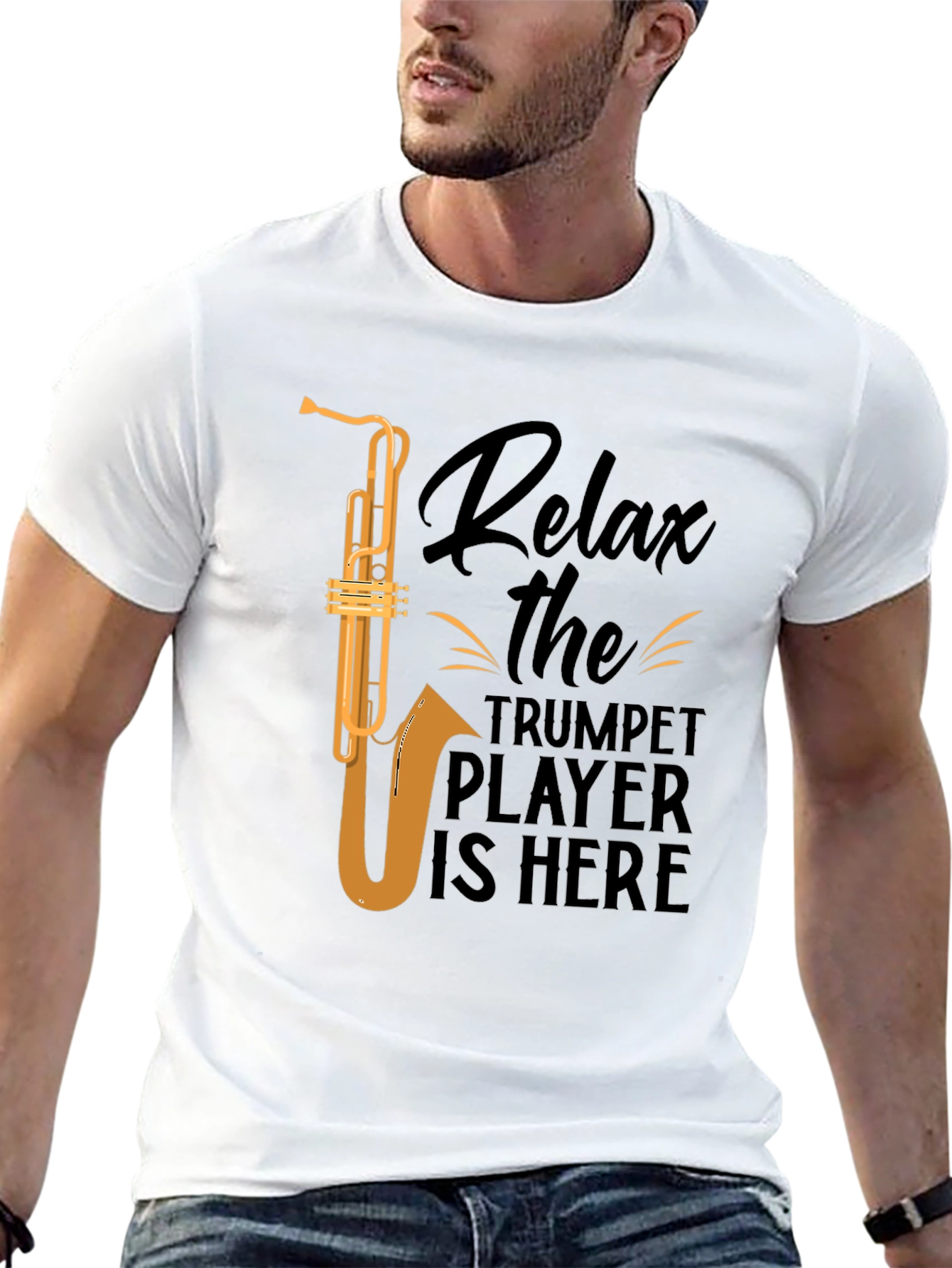 Black Relax Trumpet Player Graphic T-Shirt - Black view 13