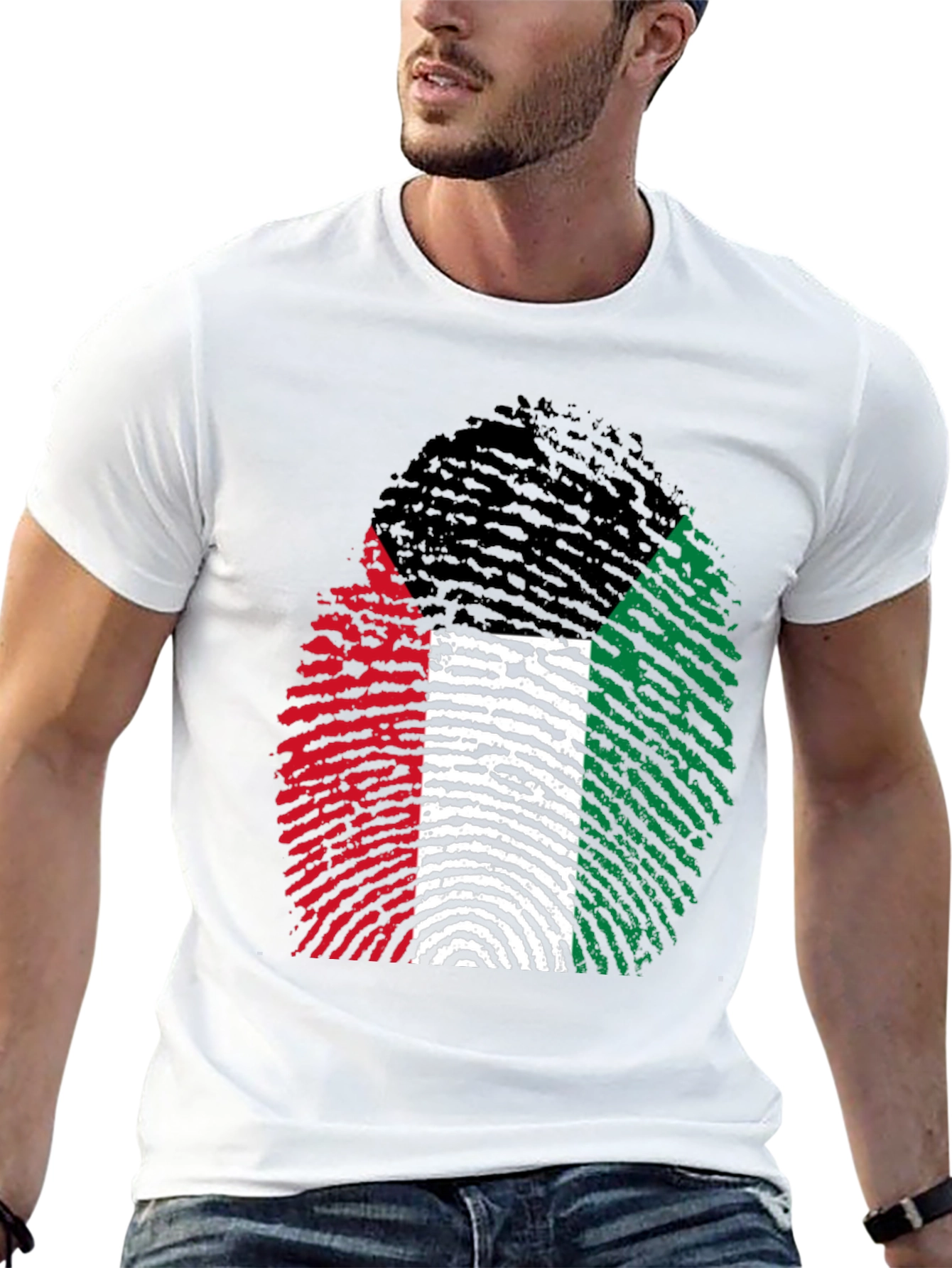 Black Unique Fingerprint Flag Graphic Tee view 13