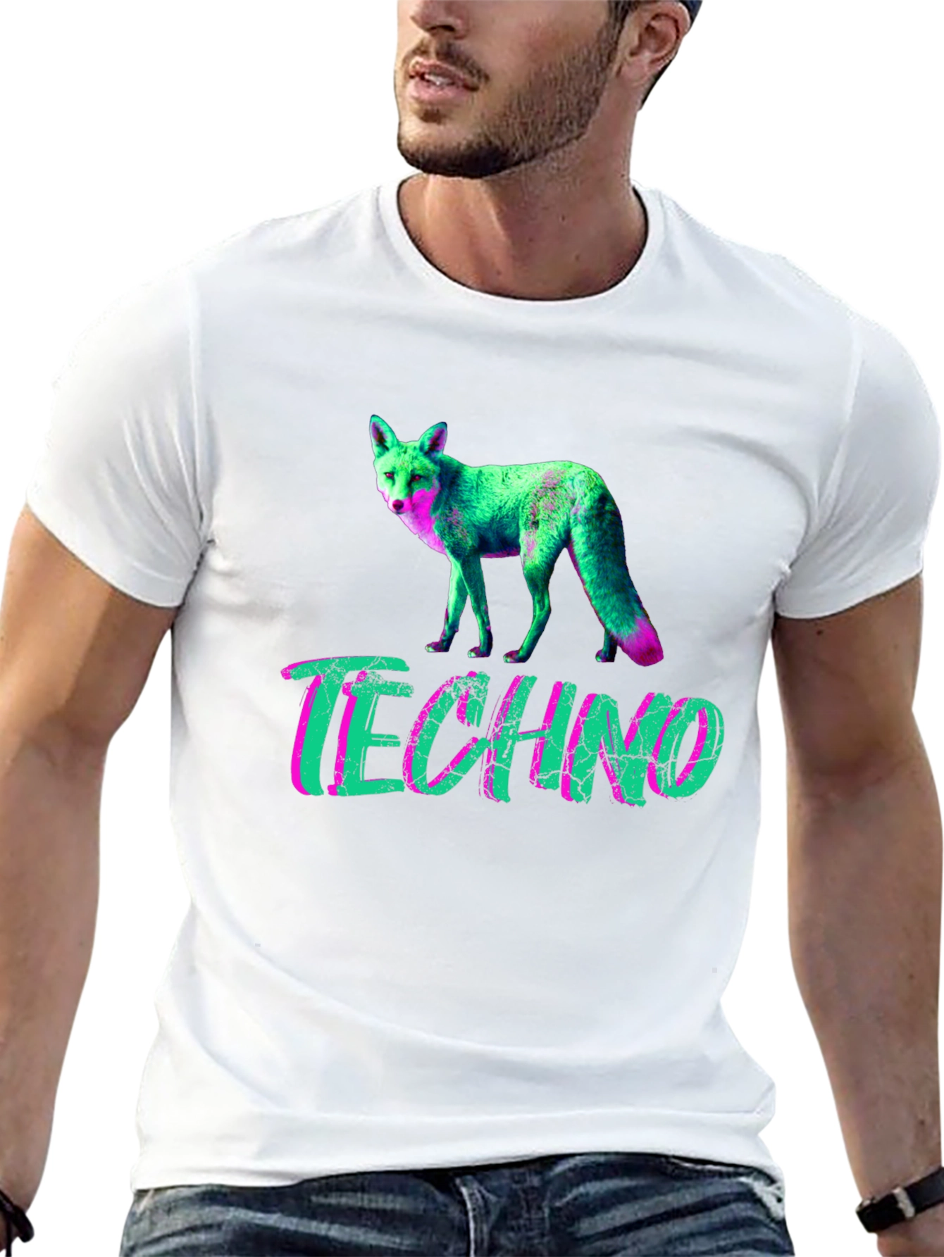 Black Techno Fox Graphic T-Shirt - Neon Style view 13