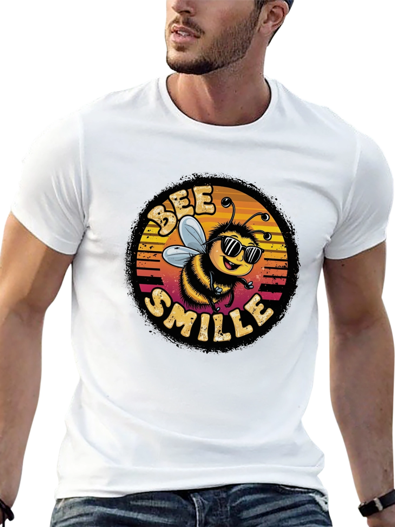 Black Bee Smile Graphic T-Shirt - Black view 13
