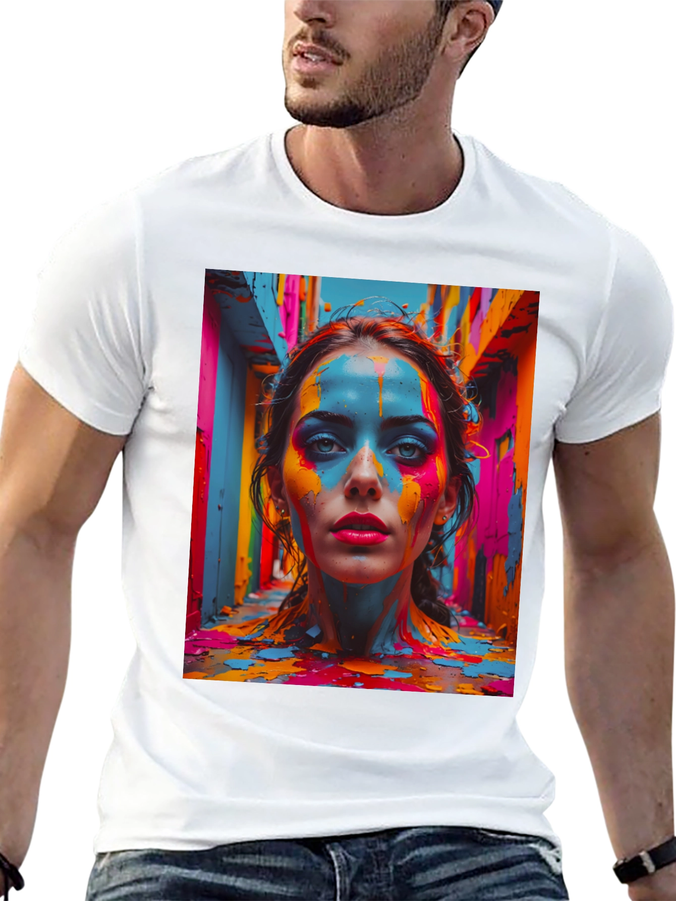 Black Colorful Paint Woman Graphic Tee view 13