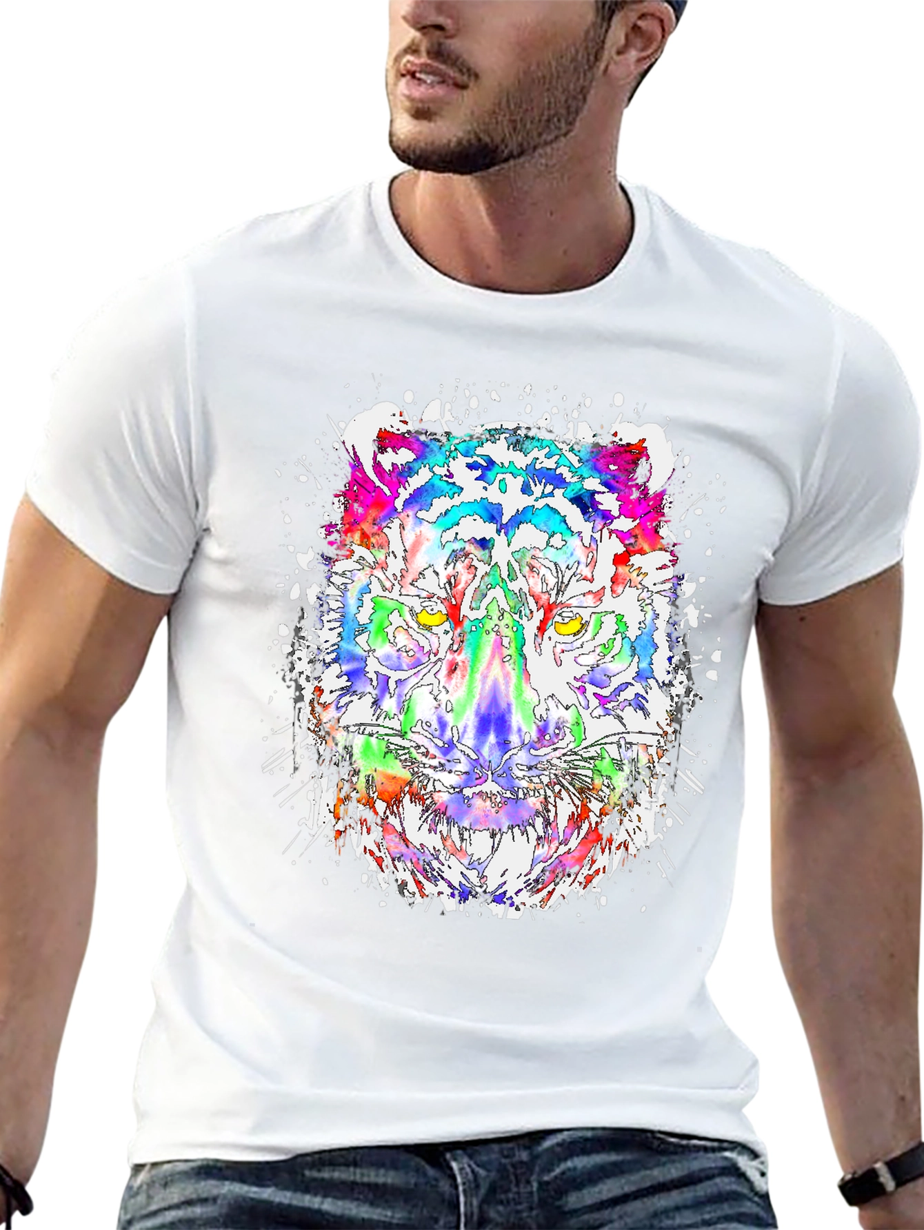 Black Vibrant Tiger Graphic Tee - Cool Colorful Design view 13