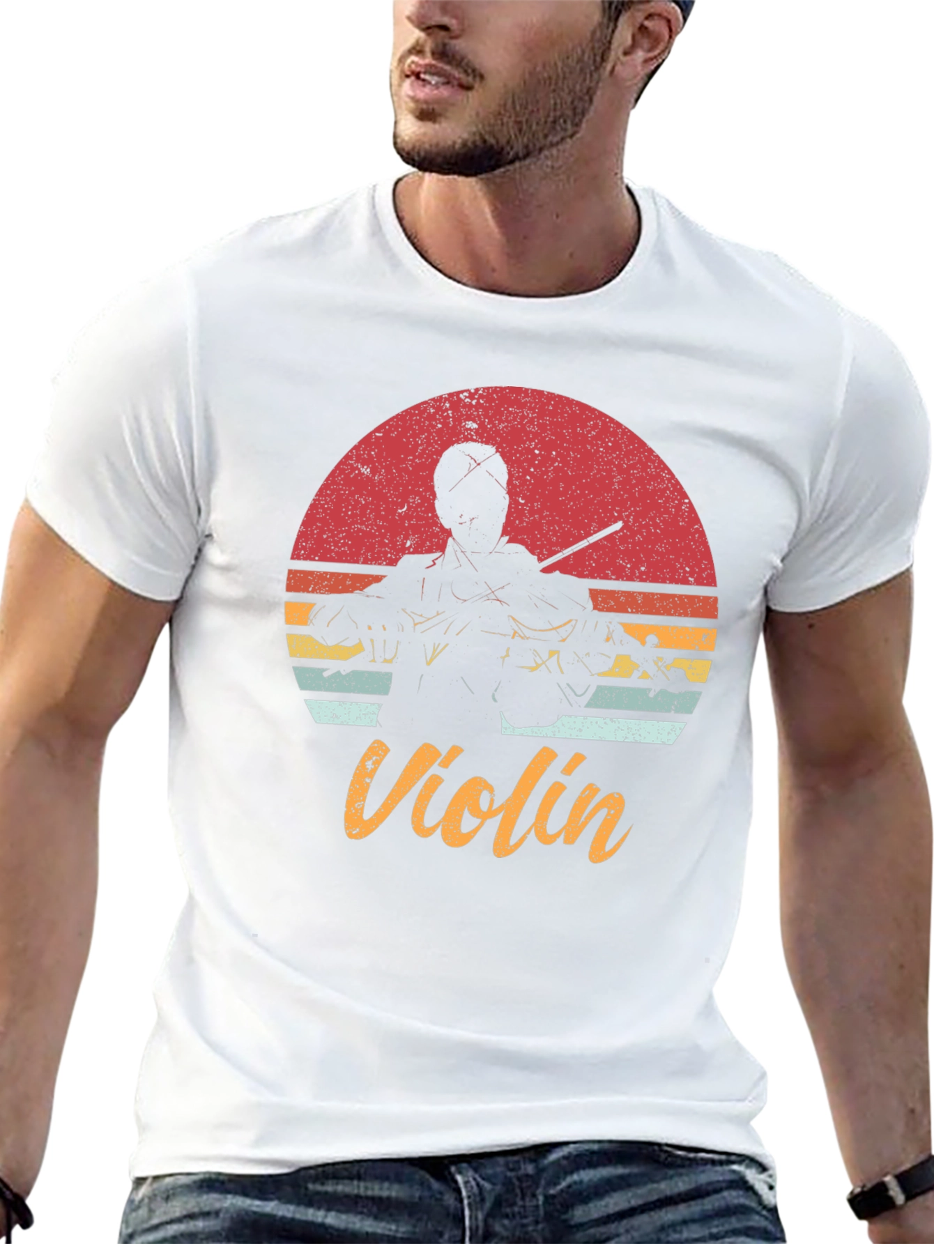 Black Retro Violin T-Shirt - Musician's Sunset Tee view 13