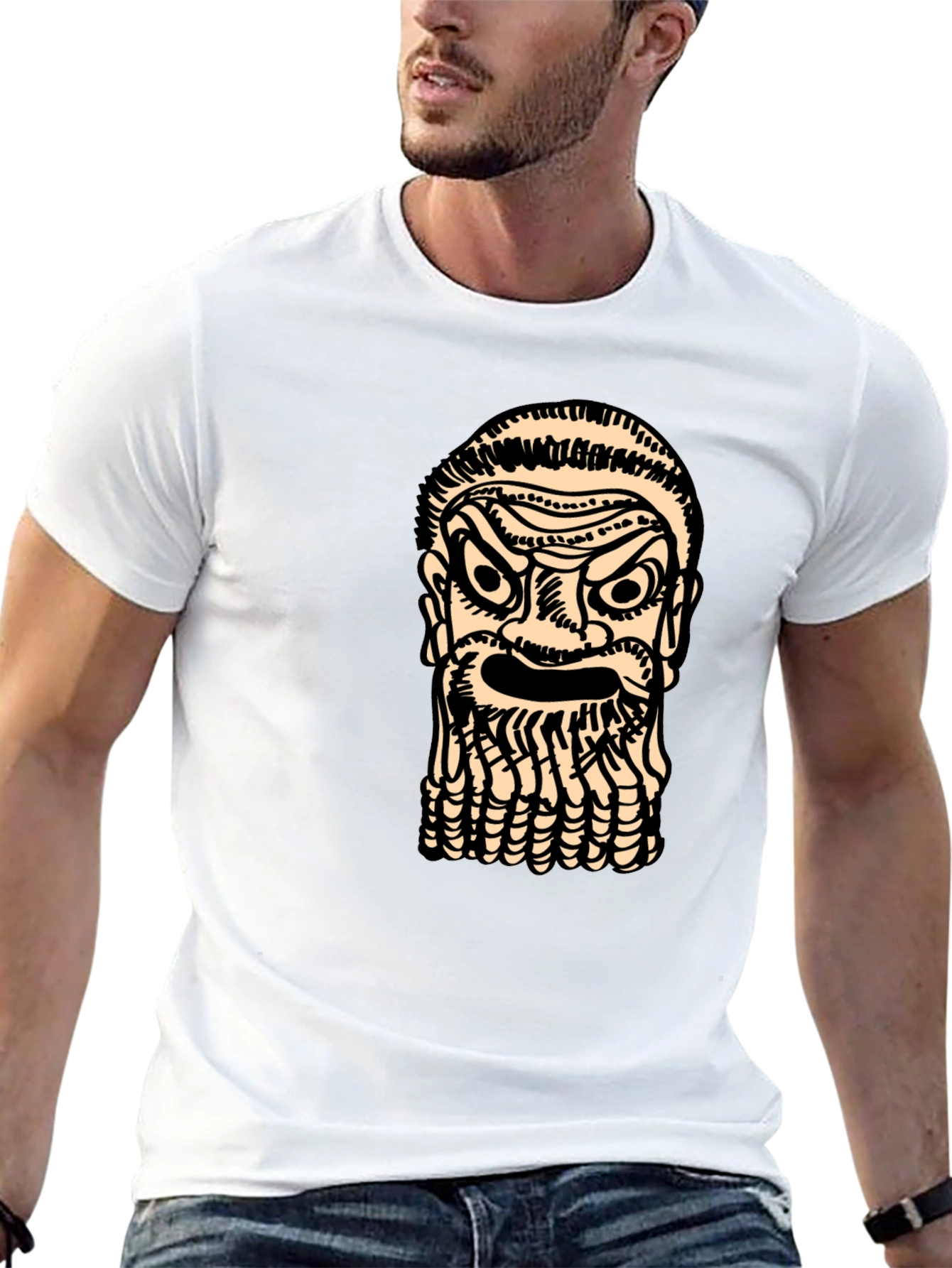 Black Graphic Tee: Ancient Face Black T-Shirt view 13