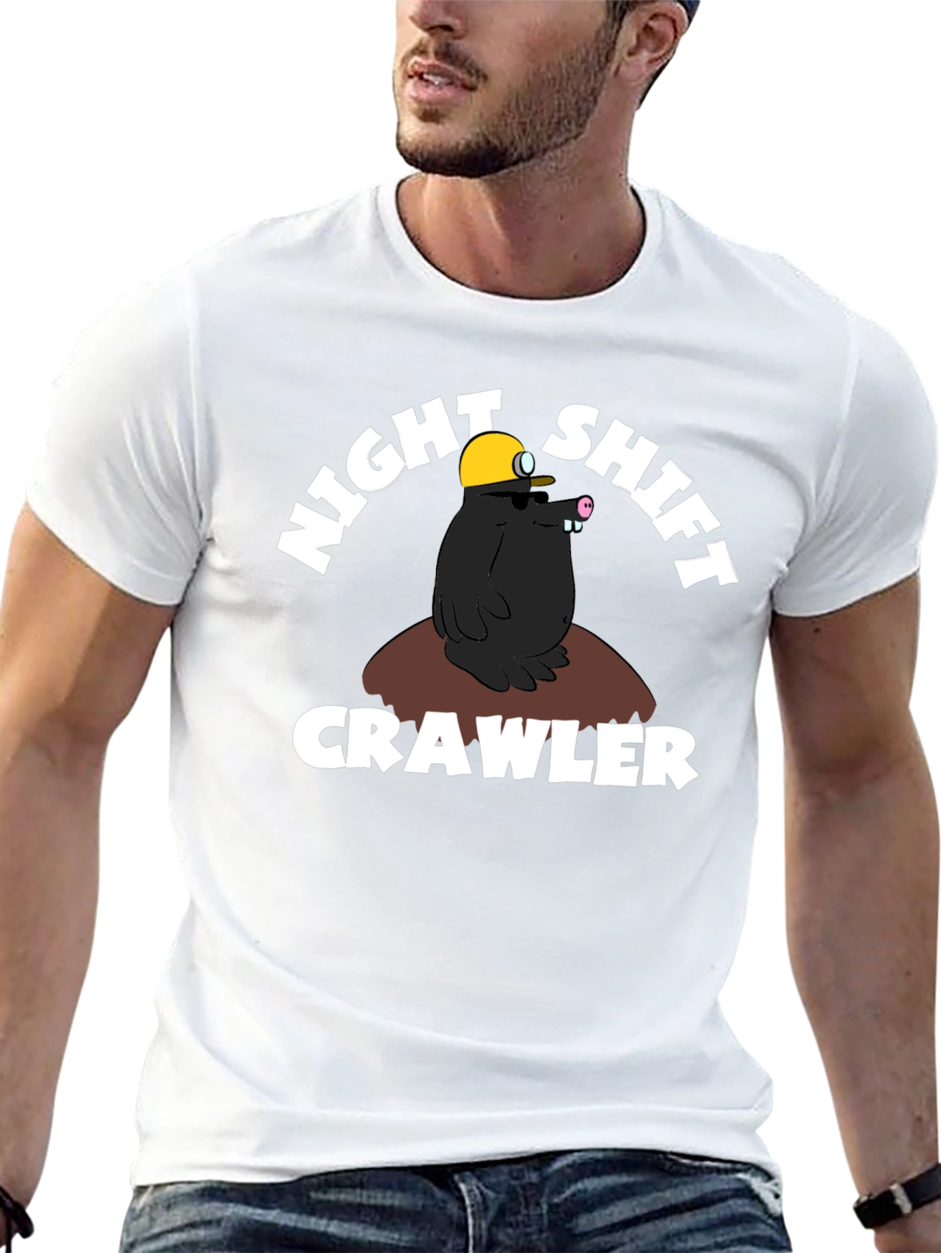 Black Night Shift Crawler Black T-Shirt Funny Mole Design view 13