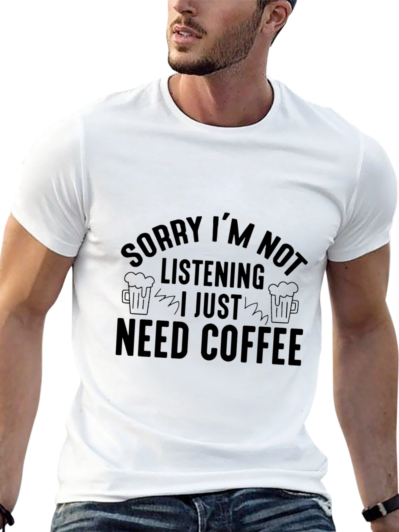 Black Sorry I'm Not Listening, Need Coffee Black T-Shirt view 13