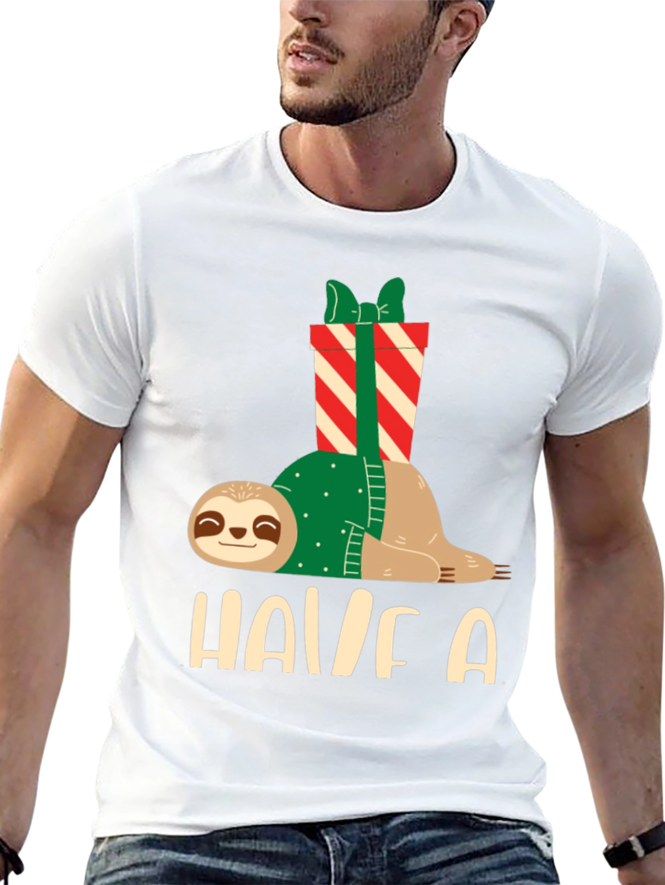 Black Holiday Sloth T-Shirt - Festive Relaxed Fit view 13