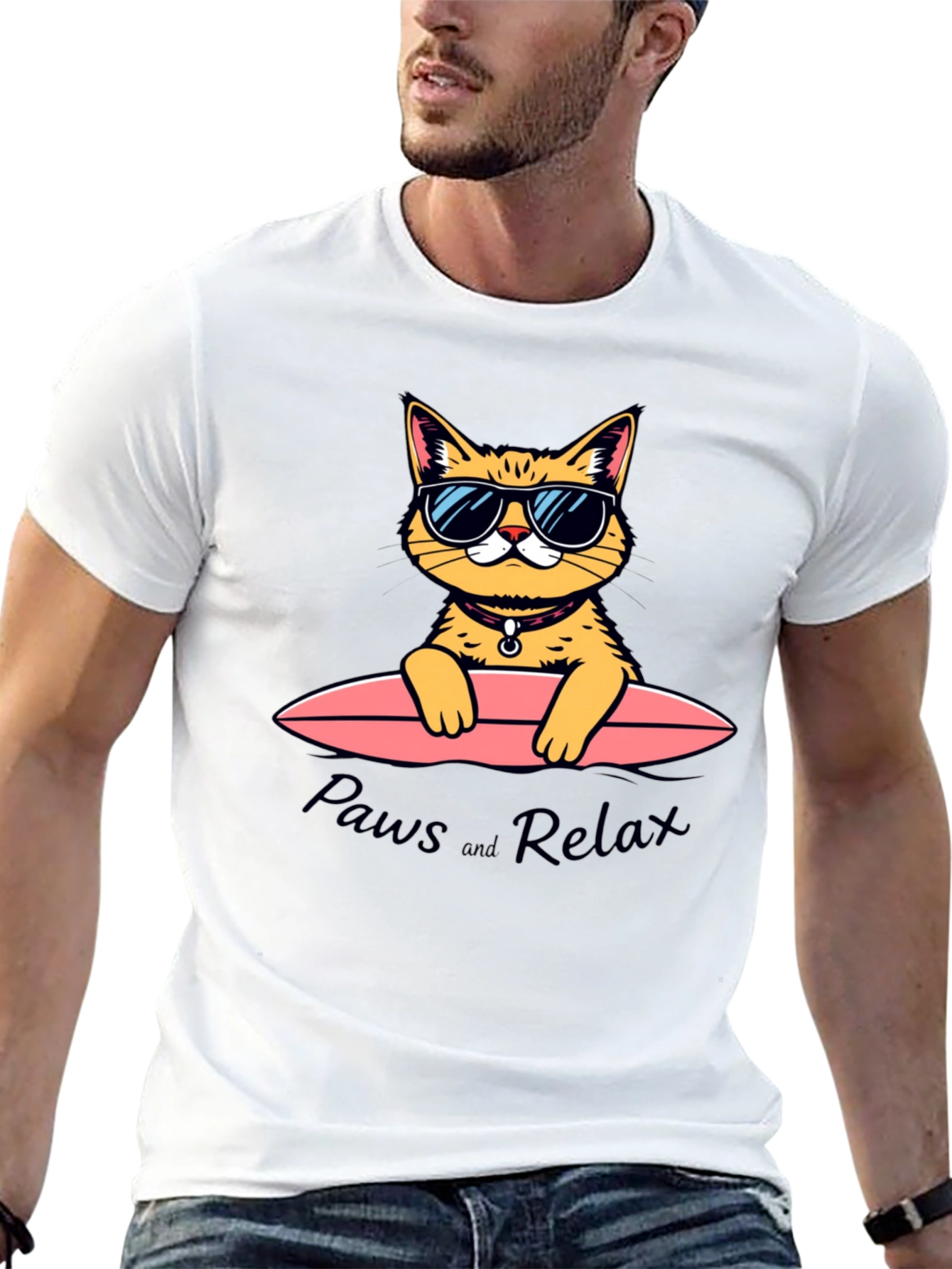 Black Paws and Relax Cat Surfing T-Shirt view 13